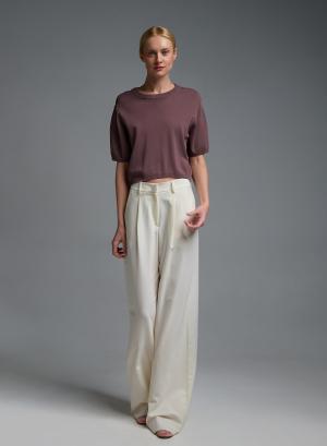 Κακάο πλεκτή Μπλούζα με κοντά μανίκια Valentina Milano - 58885