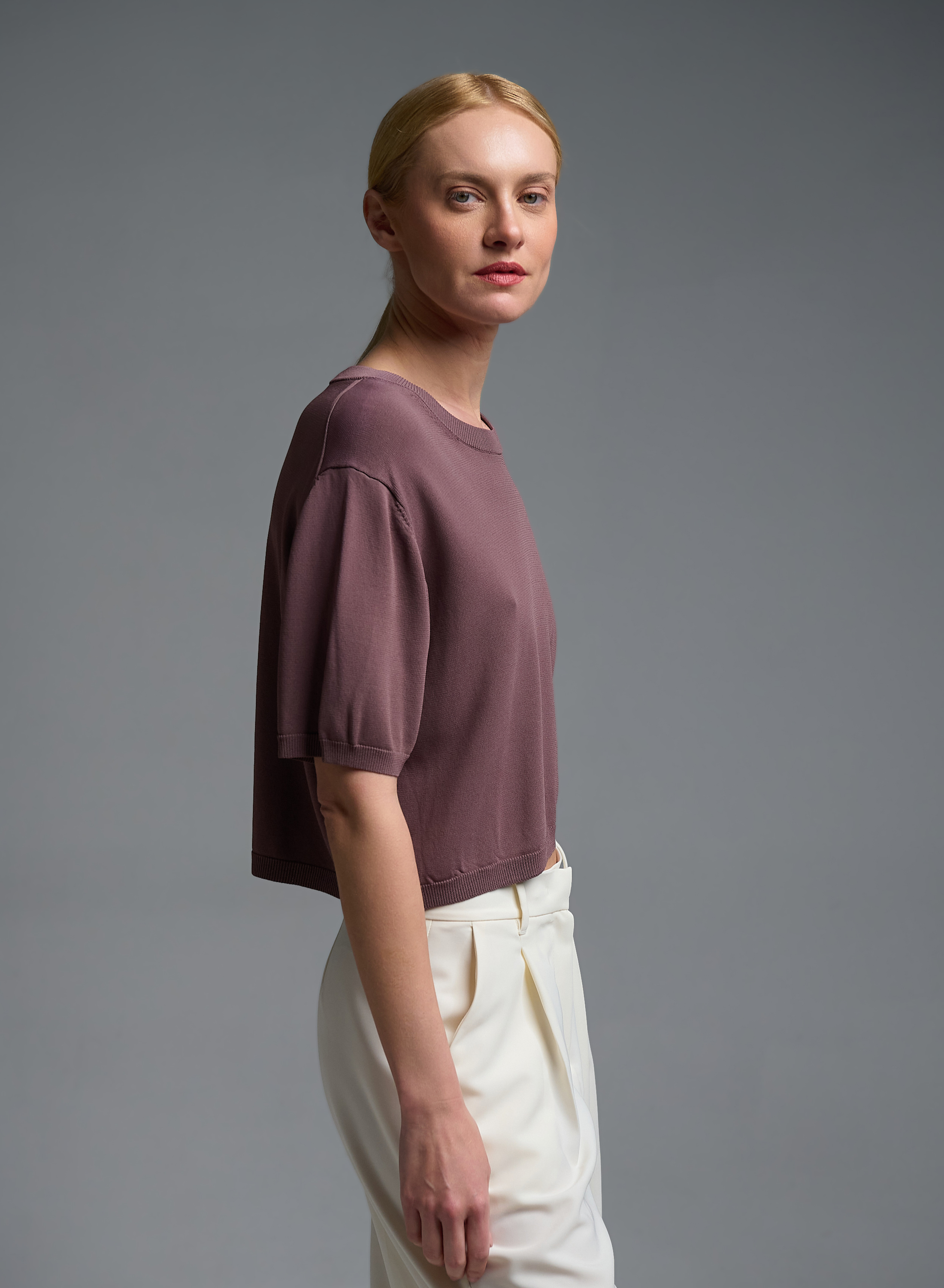 Κακάο πλεκτή Μπλούζα με κοντά μανίκια Valentina Milano - 2