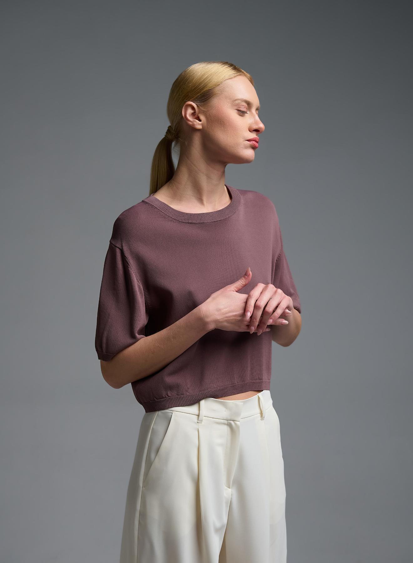 Κακάο πλεκτή Μπλούζα με κοντά μανίκια Valentina Milano - 4