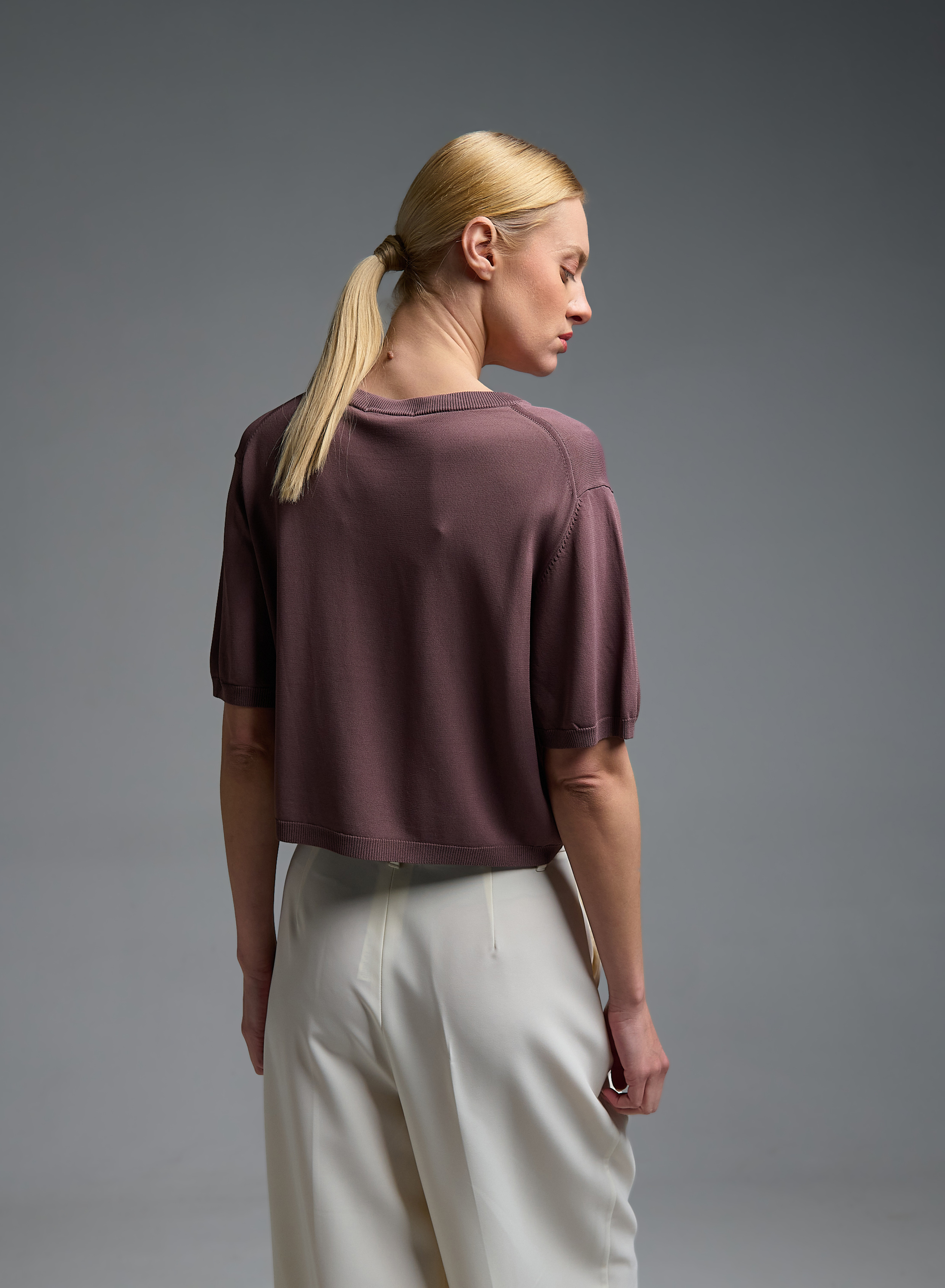 Κακάο πλεκτή Μπλούζα με κοντά μανίκια Valentina Milano - 4