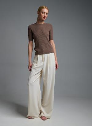 Κακάο πλεκτή Μπλούζα με κοντά μανίκια και με ανάγλυφα σχέδια Valentina Milano - 58910