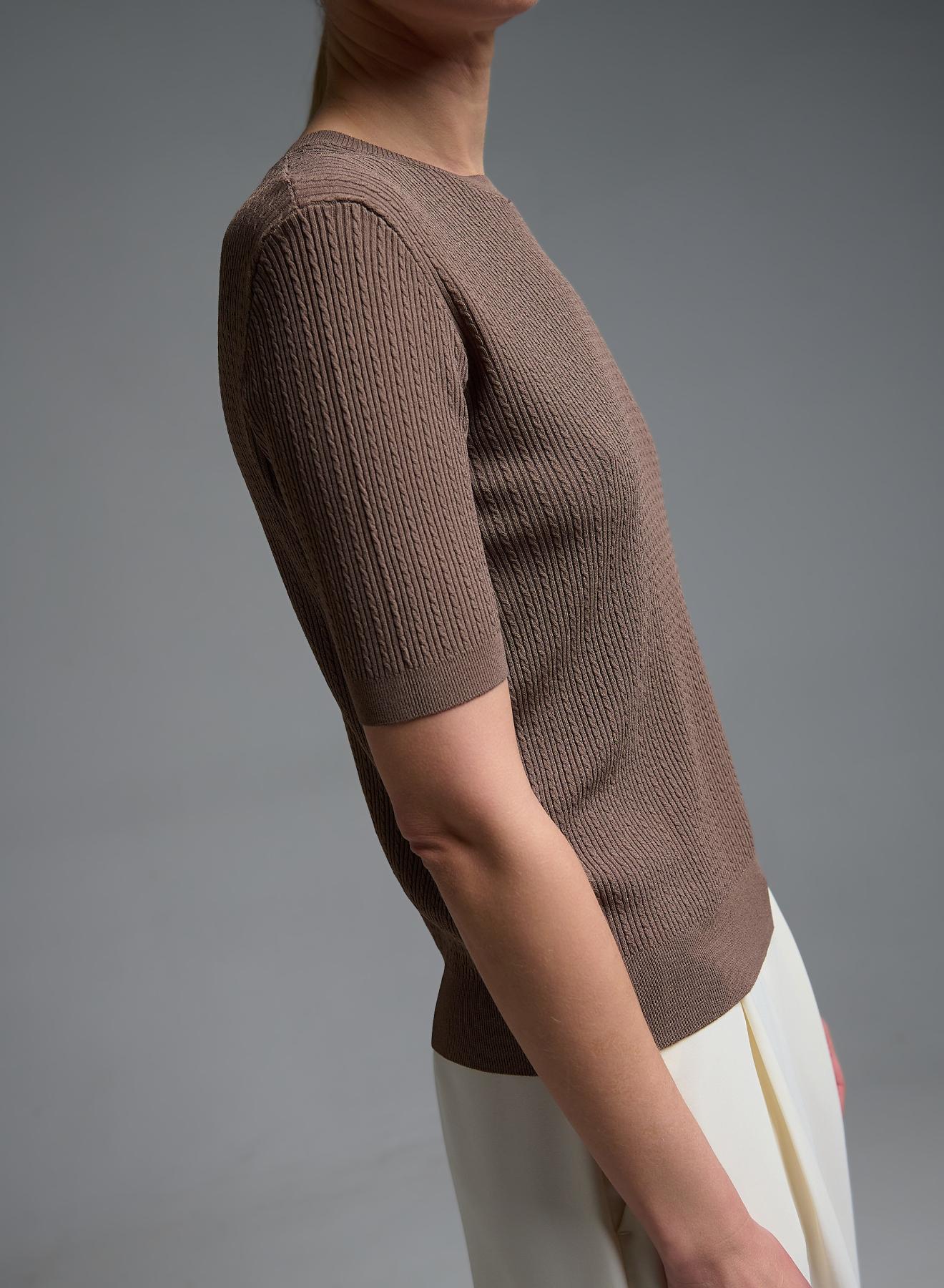 Κακάο πλεκτή Μπλούζα με κοντά μανίκια και με ανάγλυφα σχέδια Valentina Milano - 3