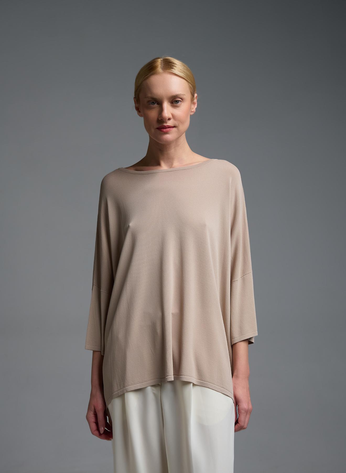 Taupe loose fit Knitted Blouse with three quarters sleeves Valentina Milano - 3