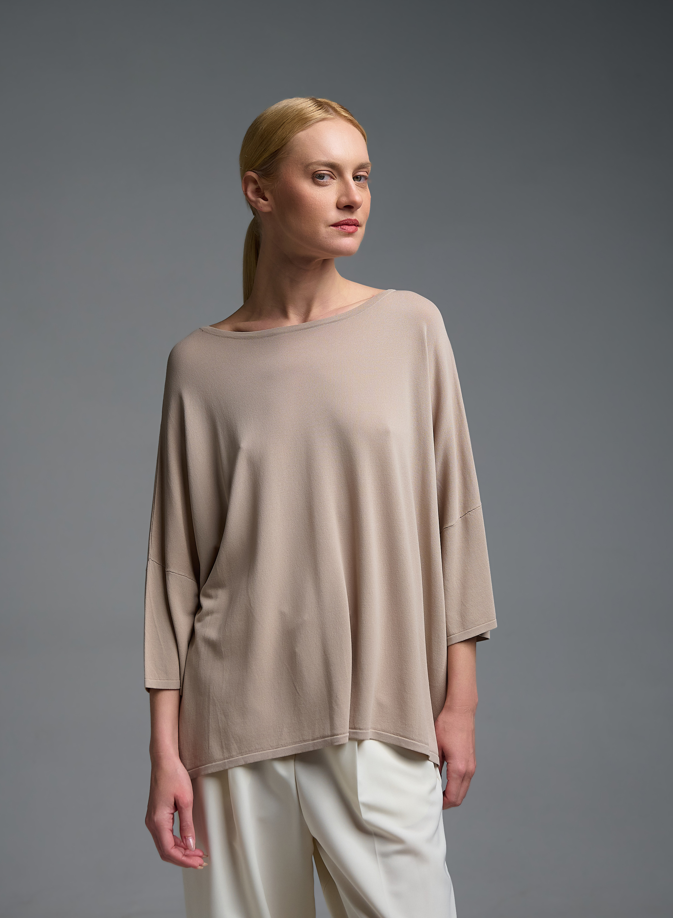 Taupe loose fit Knitted Blouse with three quarters sleeves Valentina Milano - 0