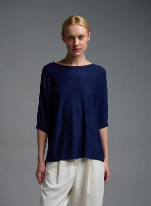 Μπλε πλεκτή Μπλούζα με ανοίγματα στο πλάι και με κοντά μανίκια Valentina Milano - 58986