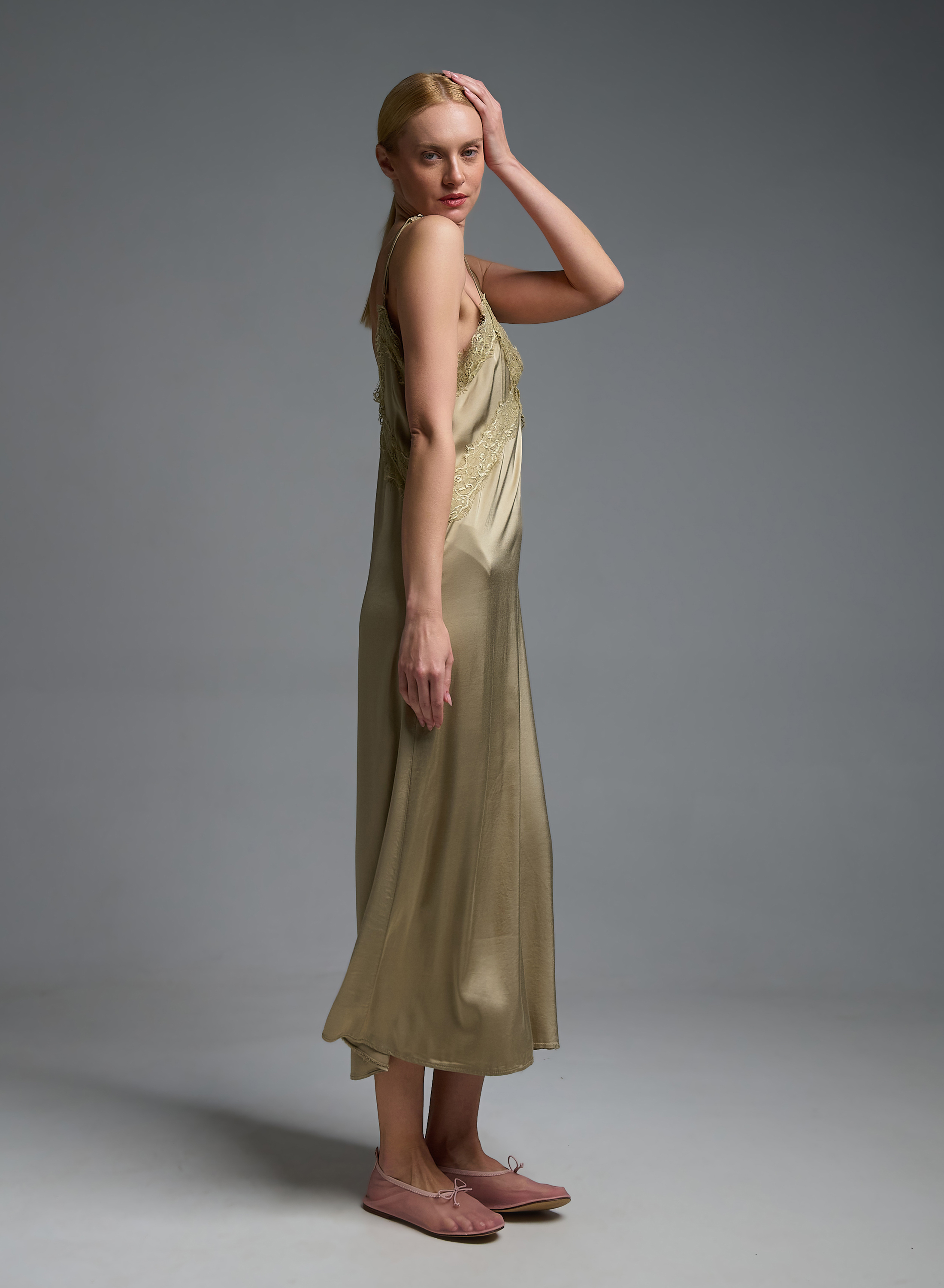 Golden silky touch Dress with straps and with lace details Valentina Milano - 1