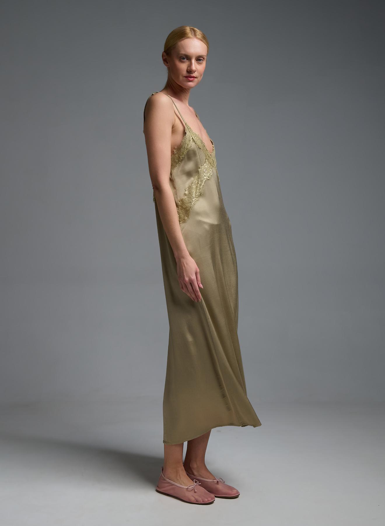 Golden silky touch Dress with straps and with lace details Valentina Milano - 3