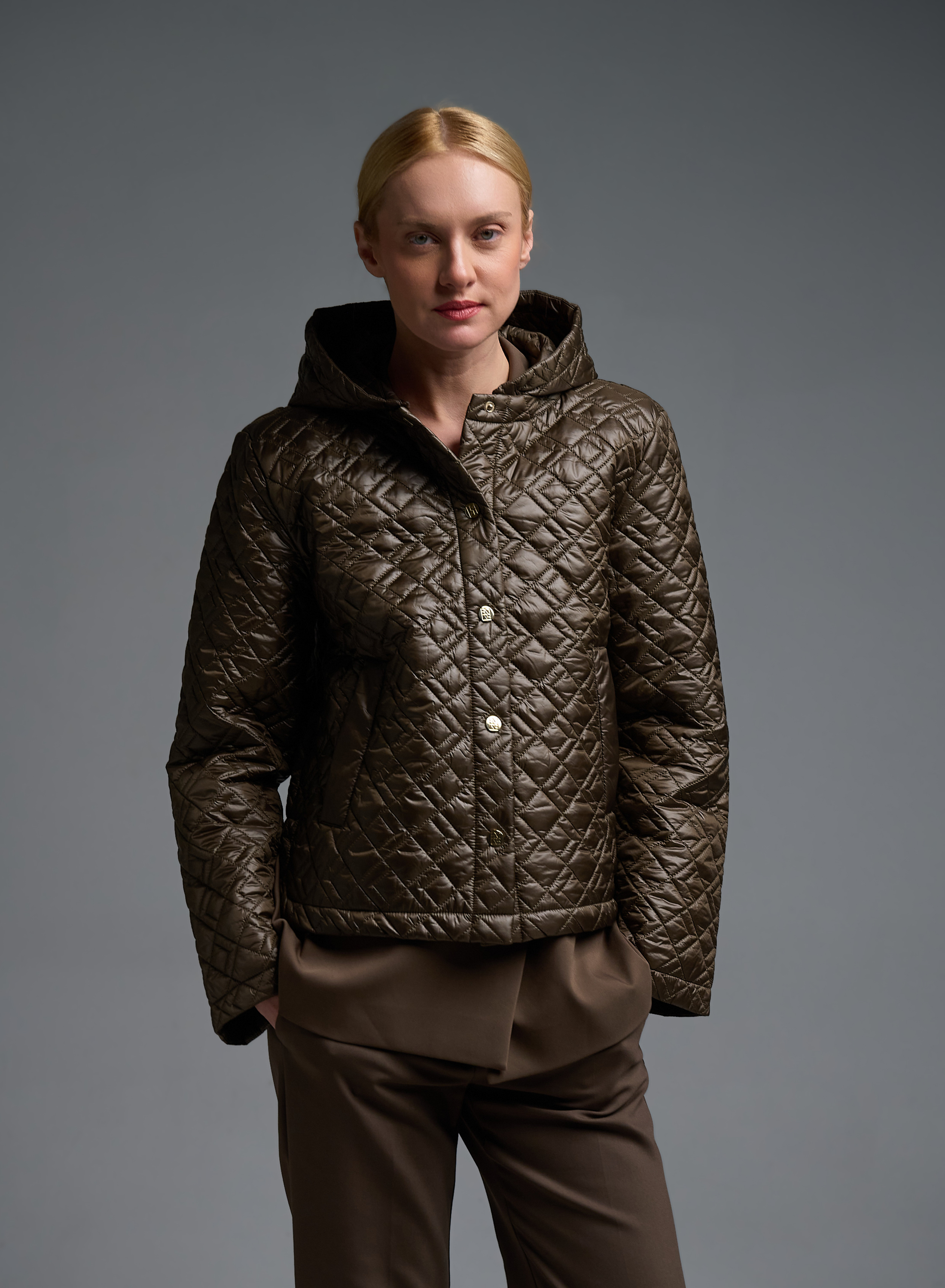 Chocolate water-repellent Jacket with adjustable hood Emme Marella - 0