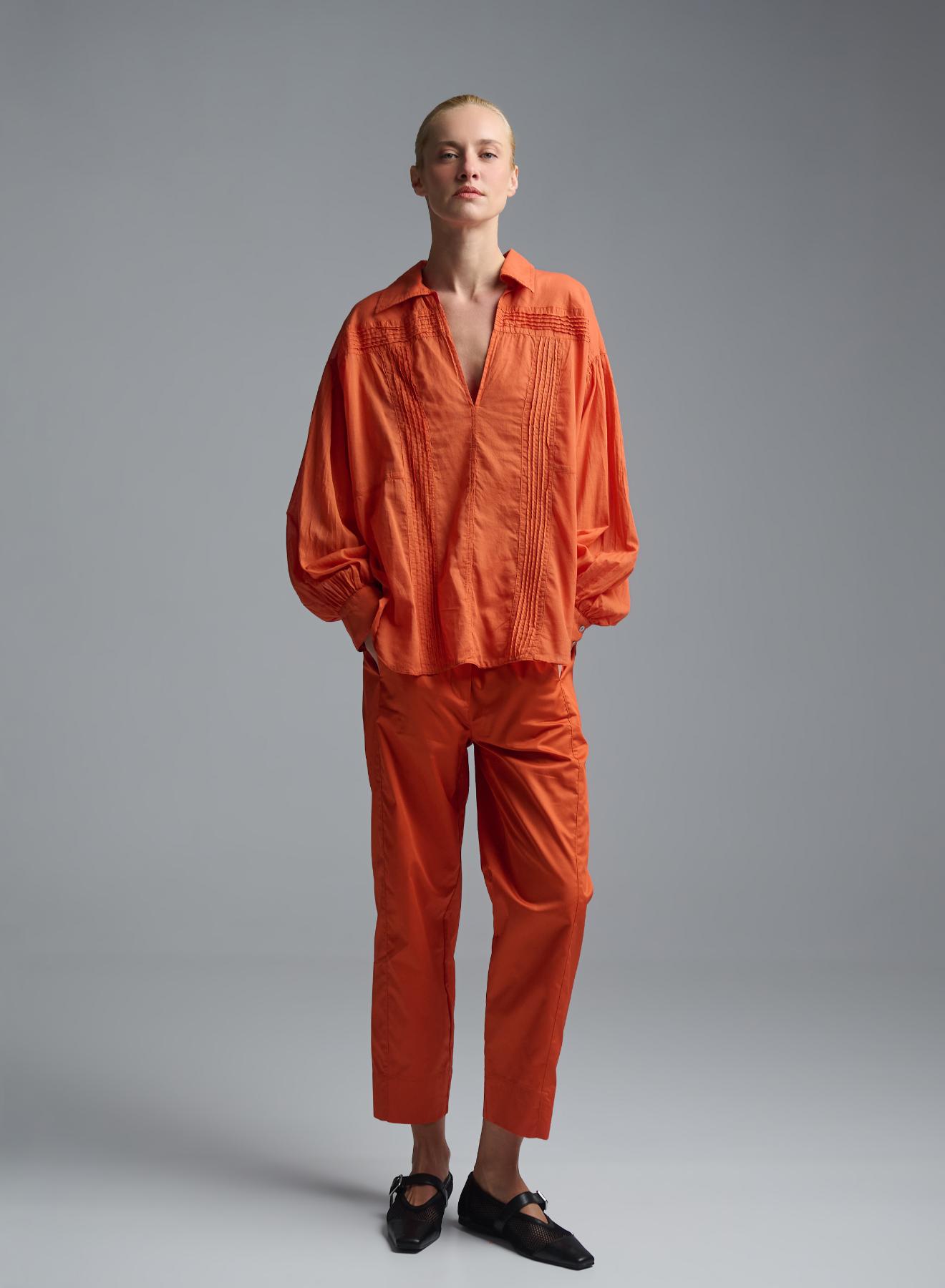 Orange voile Blouse with V neckline and with collar "WHISPER" Devotion Twins - 2