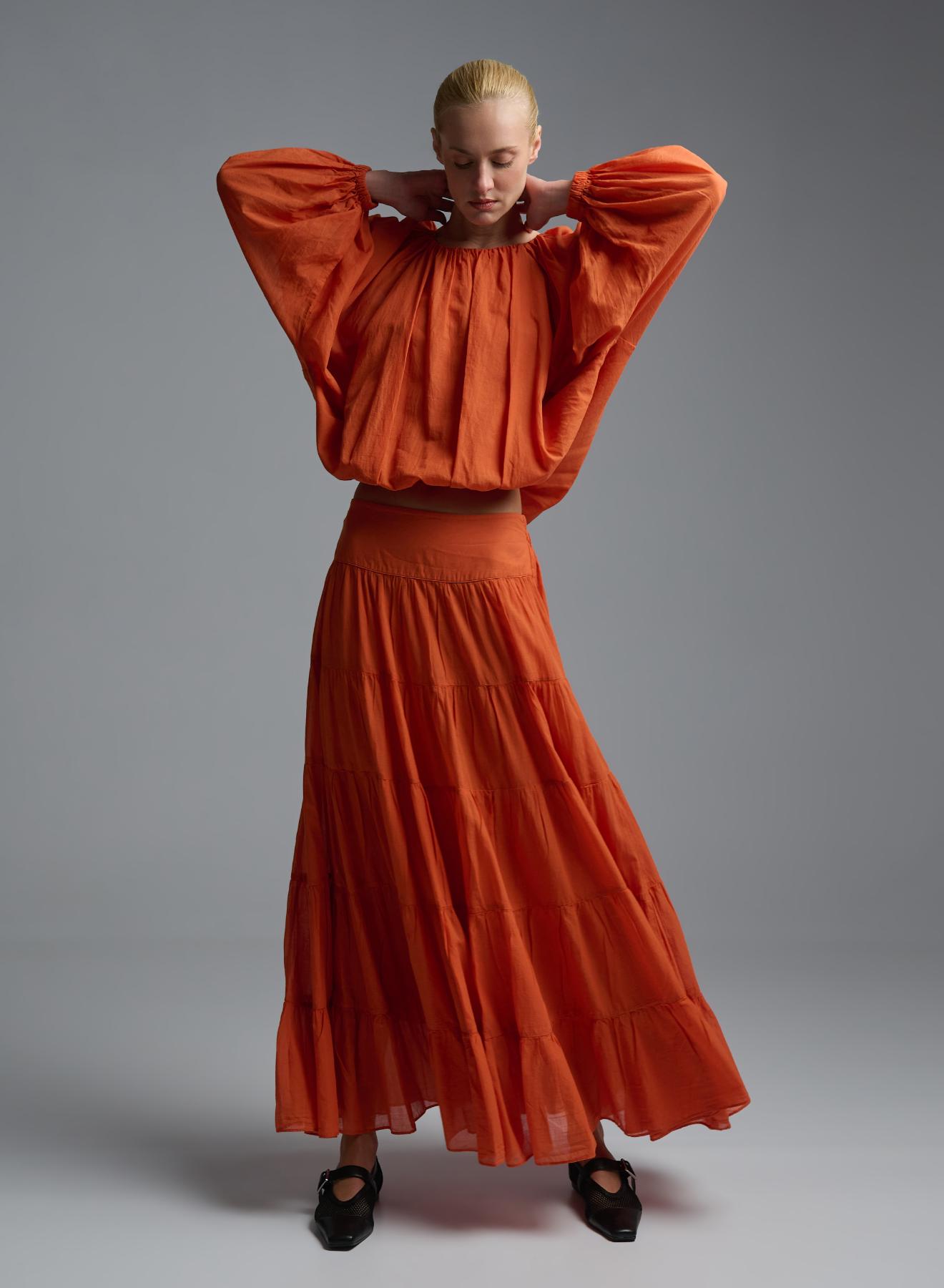 Orange voile Blouse with balloon sleeves "WILLOW" Devotion Twins - 2