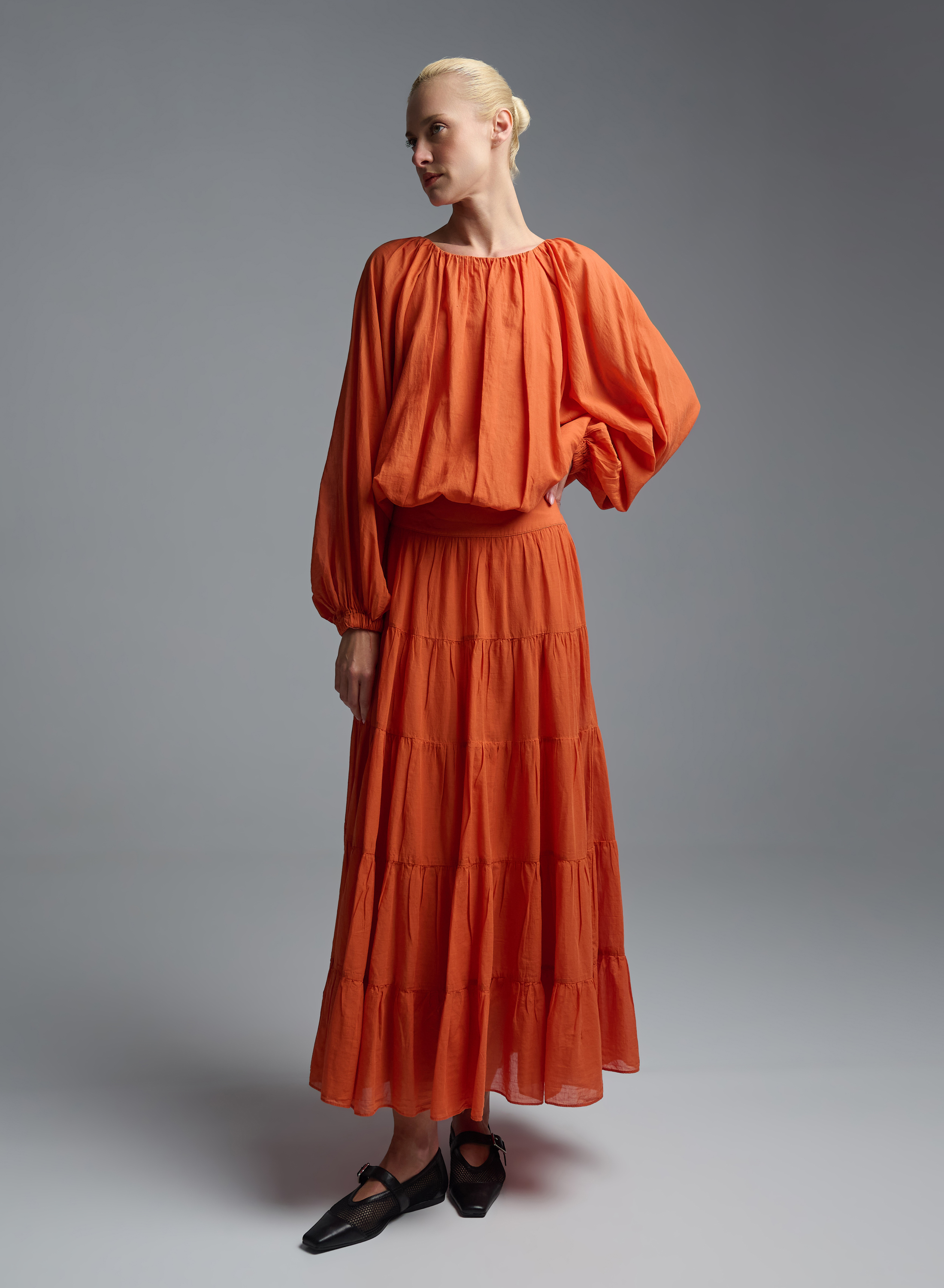 Orange voile Blouse with balloon sleeves "WILLOW" Devotion Twins - 2