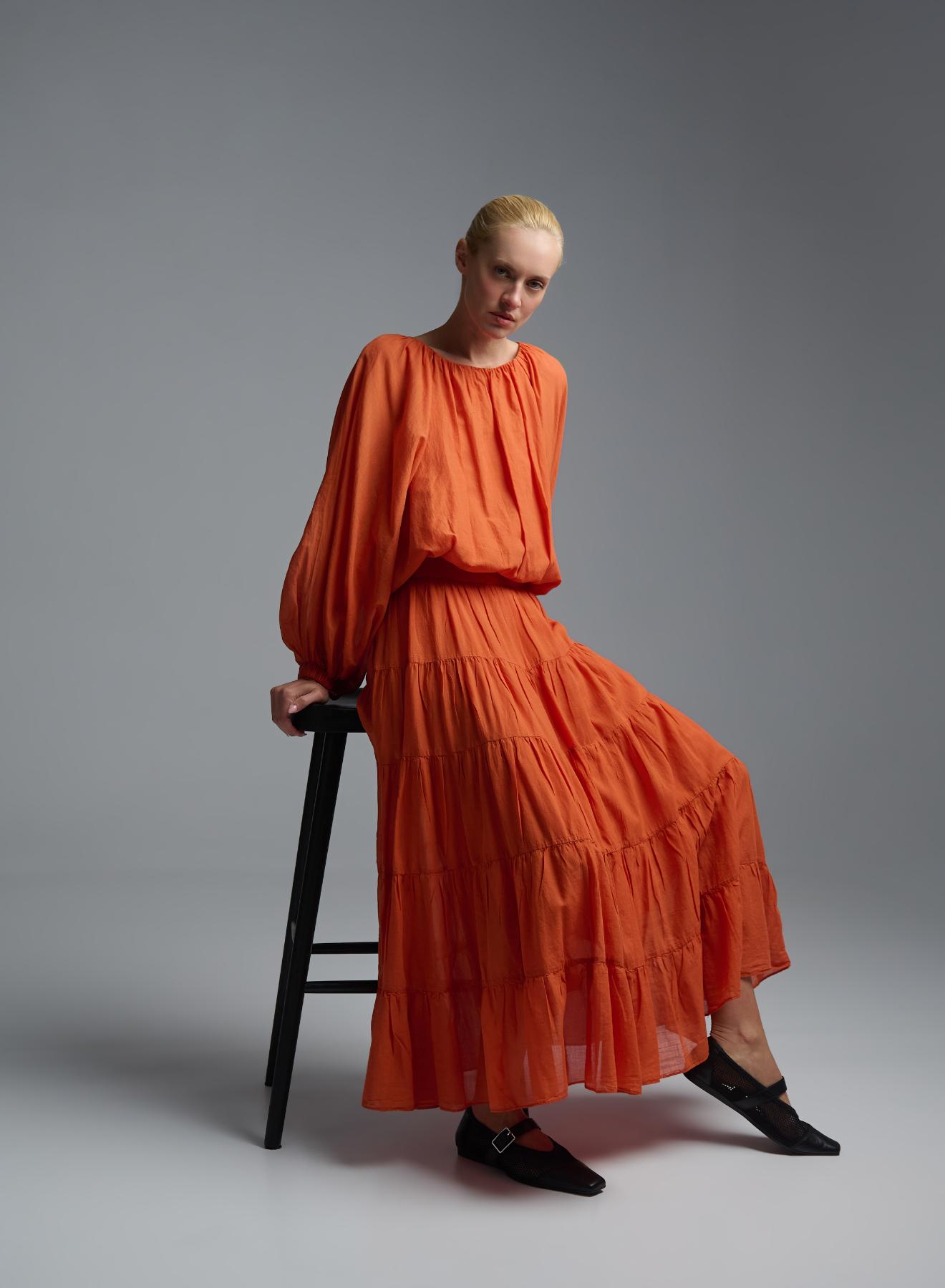Orange voile Blouse with balloon sleeves "WILLOW" Devotion Twins - 4
