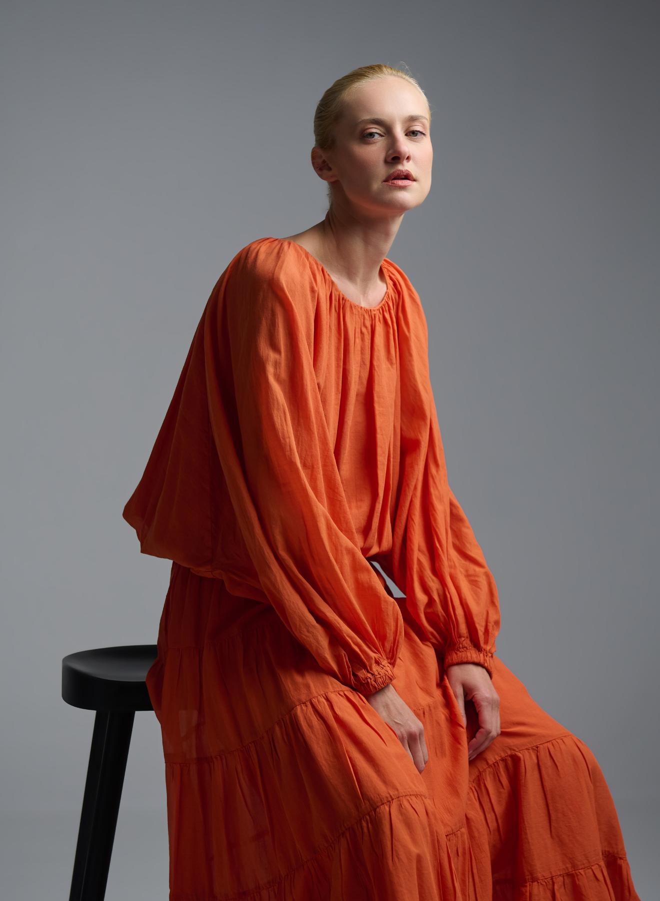 Orange voile Blouse with balloon sleeves "WILLOW" Devotion Twins - 5