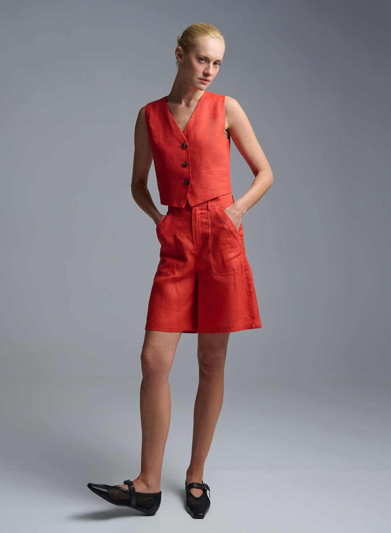 Orange linen Bermuda Shorts Emme Marella - 5