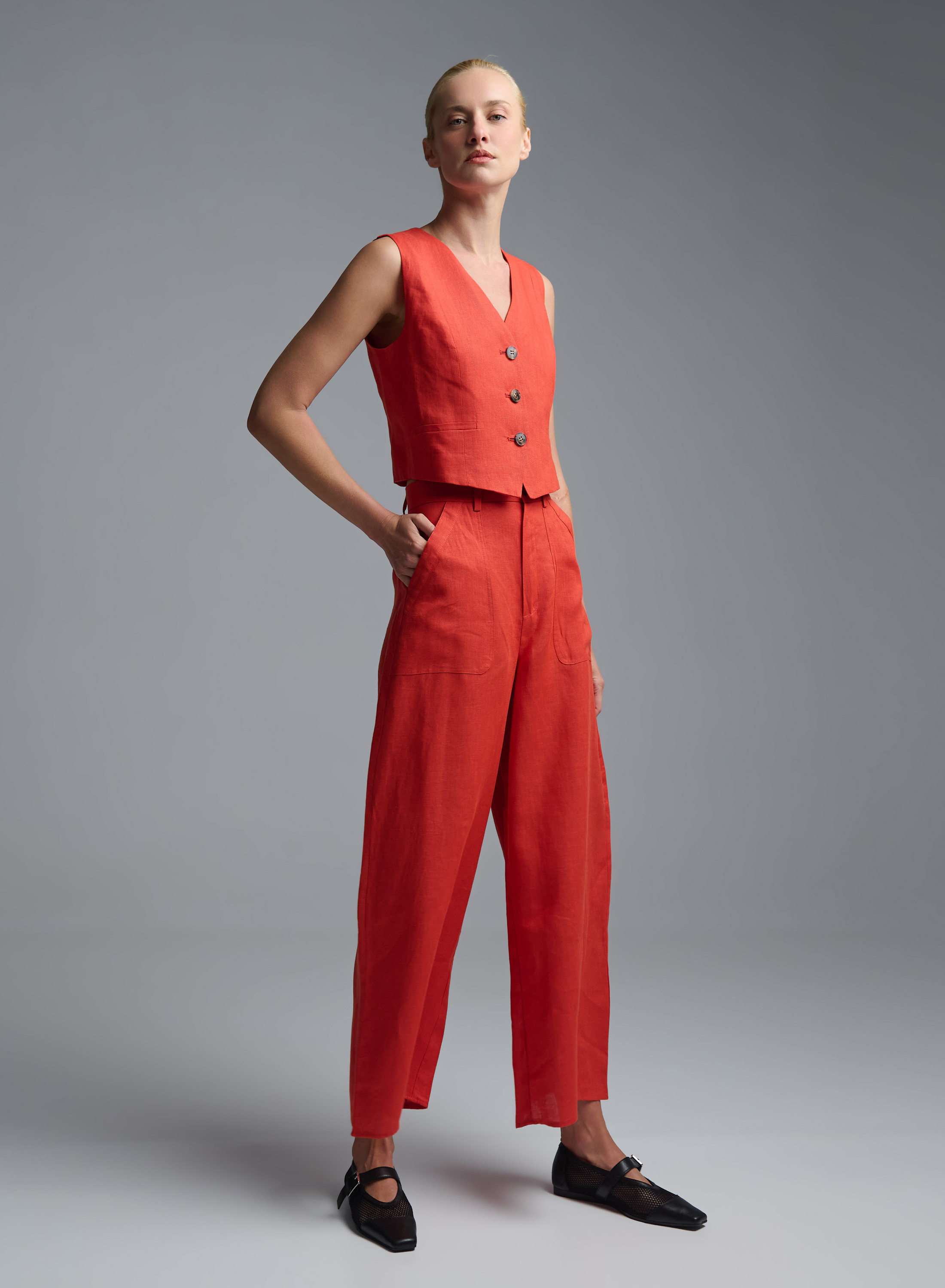 Orange Vest with buttonw and with V neckline Emme Marella - 2