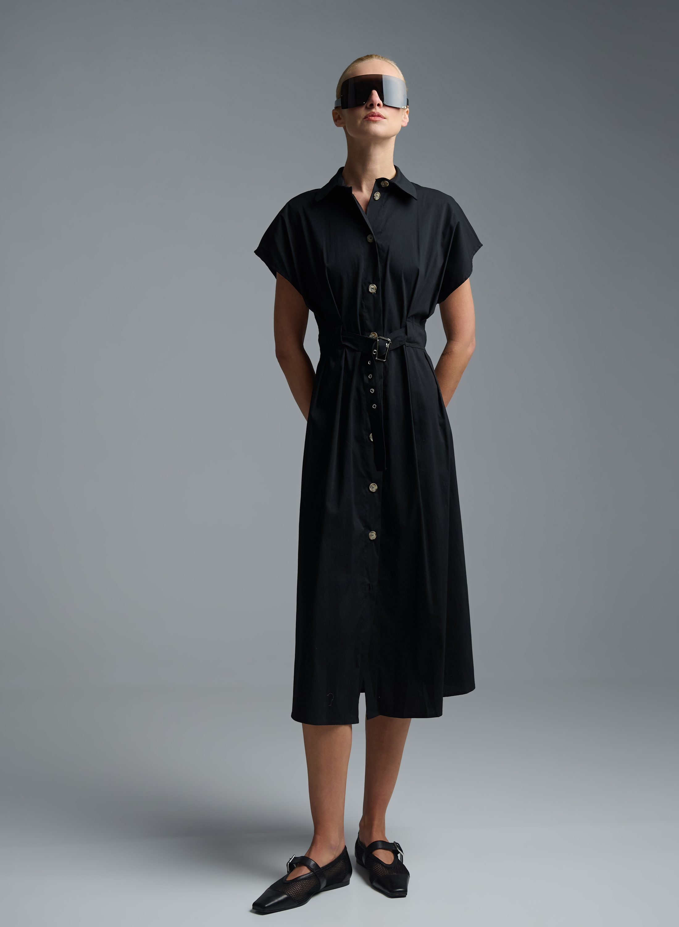 Black sleeveless chemisier Dress with belt R.R. - 0