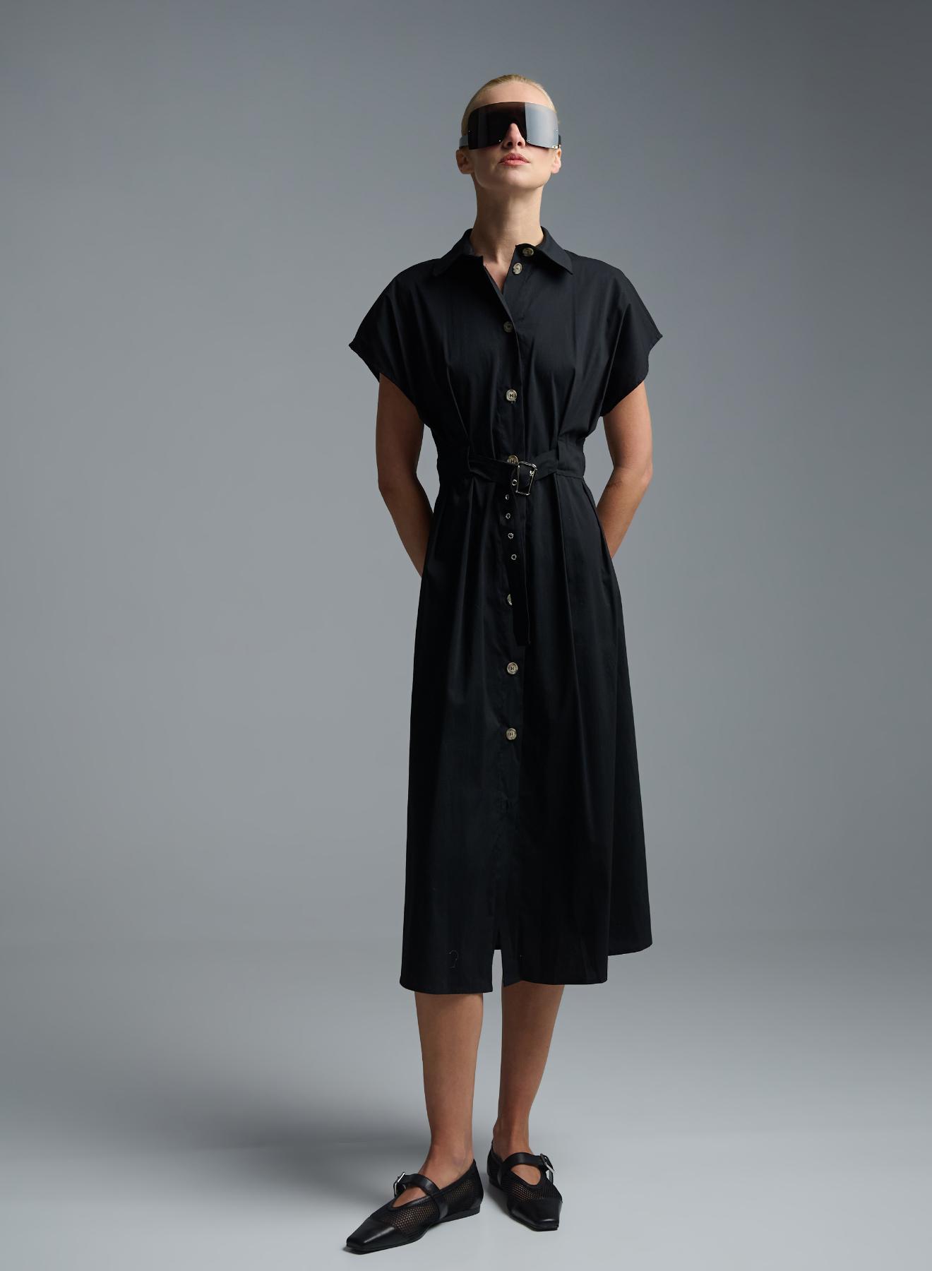 Black sleeveless chemisier Dress with belt R.R. - 1