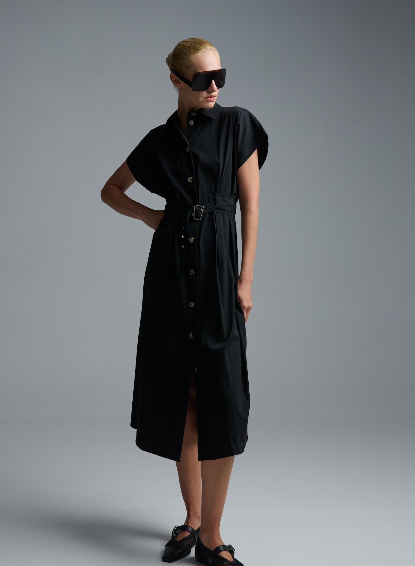 Black sleeveless chemisier Dress with belt R.R. - 2