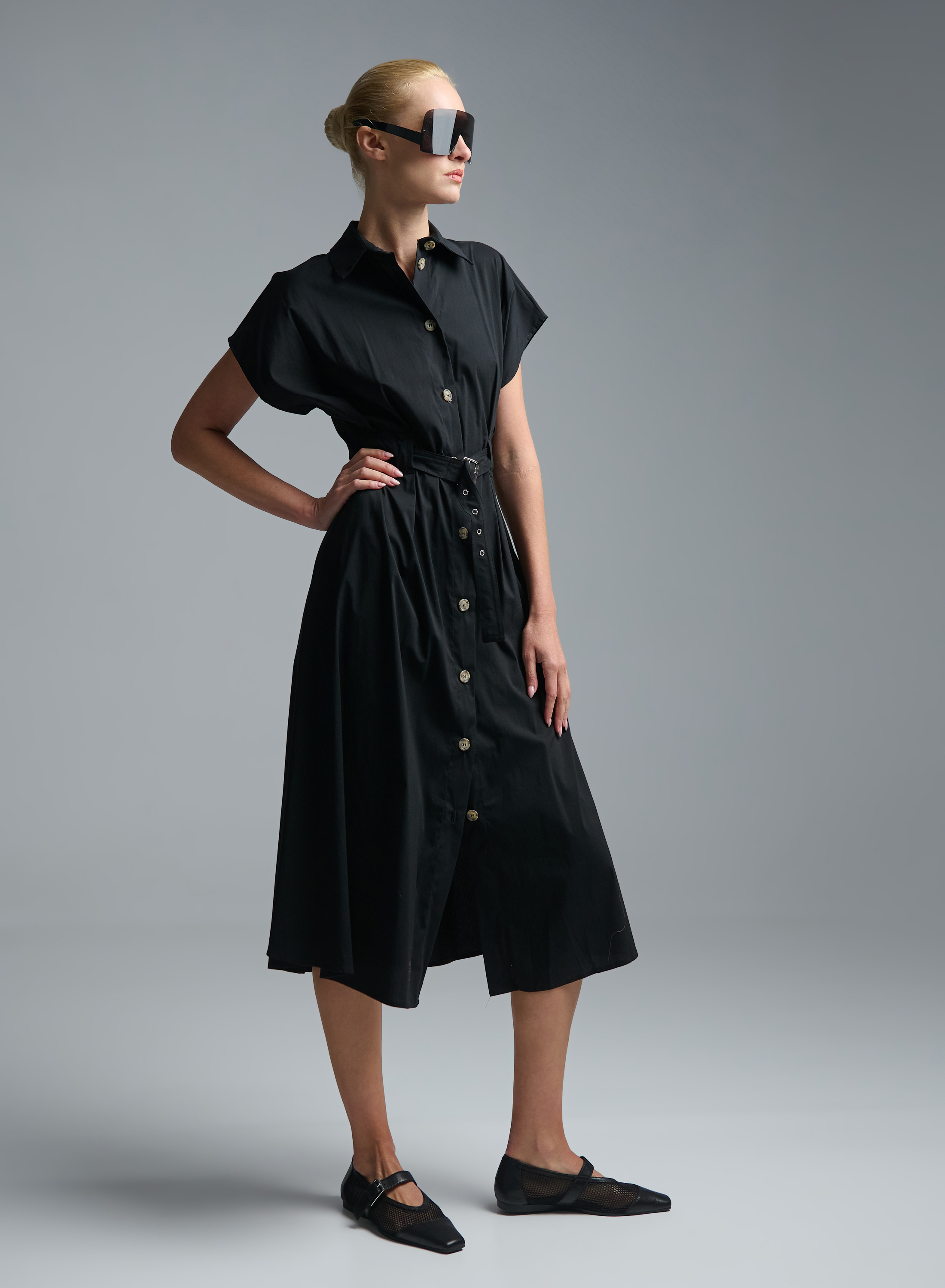 Black sleeveless chemisier Dress with belt R.R. - 2