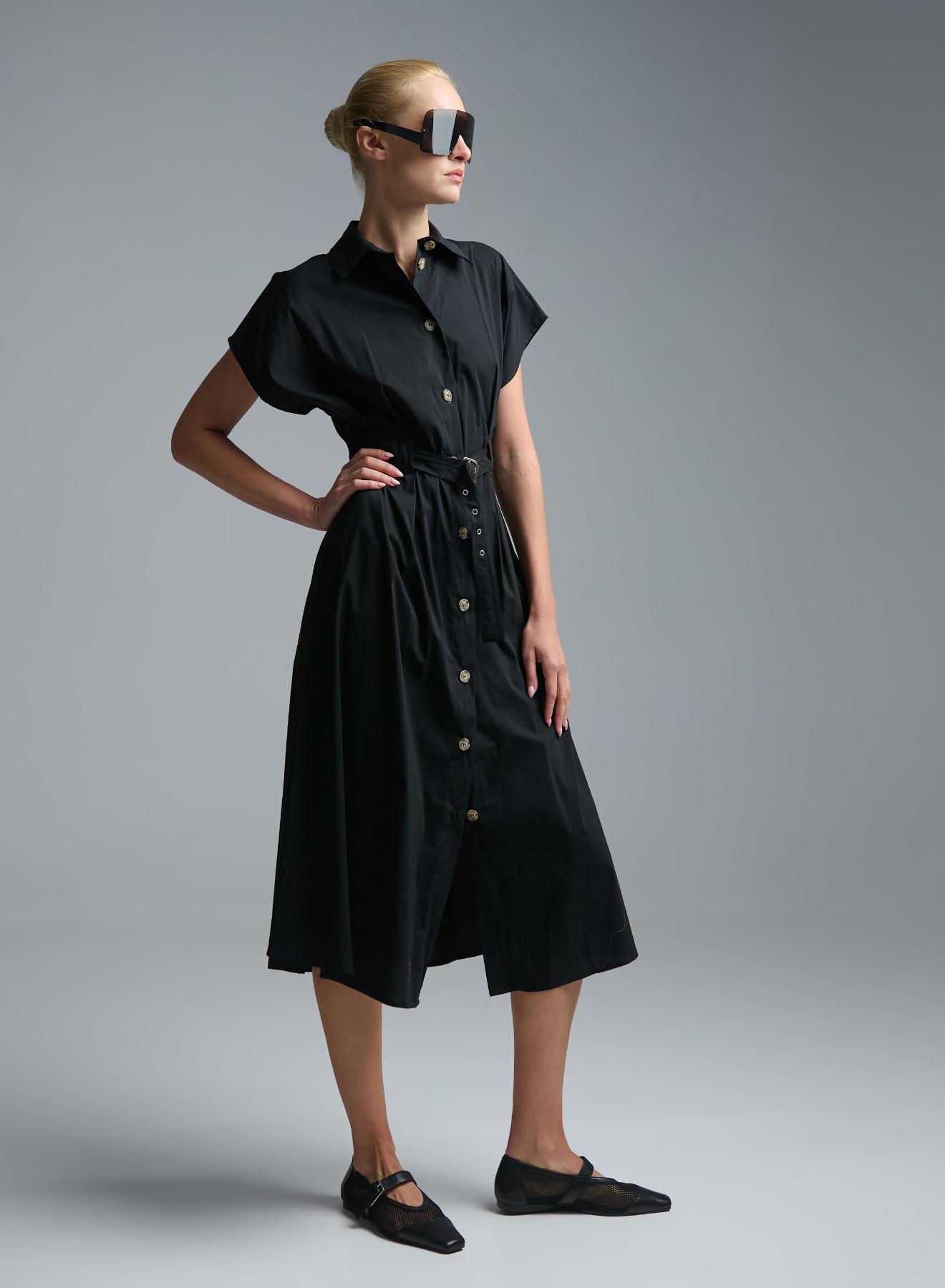 Black sleeveless chemisier Dress with belt R.R. - 3