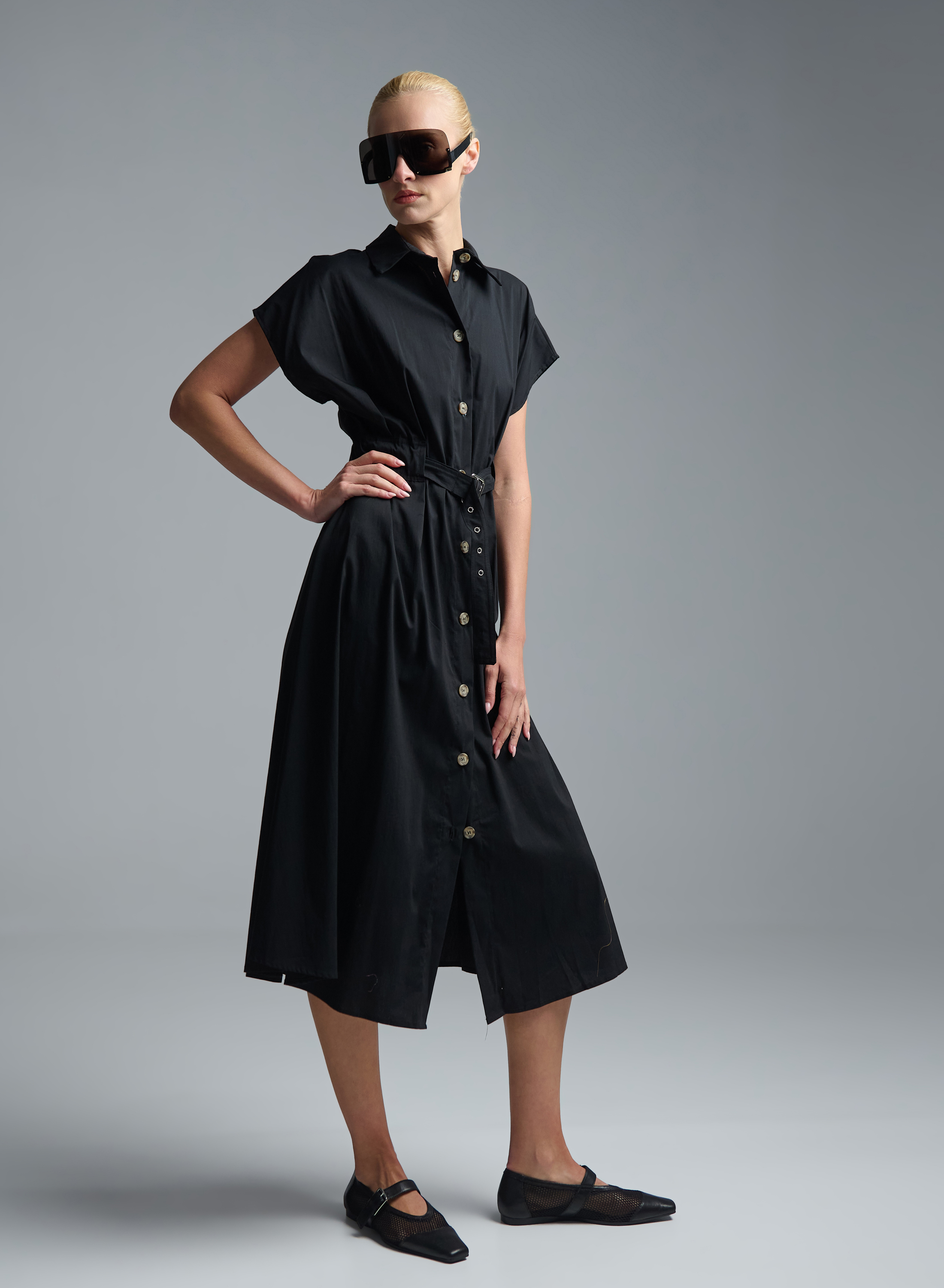Black sleeveless chemisier Dress with belt R.R. - 4