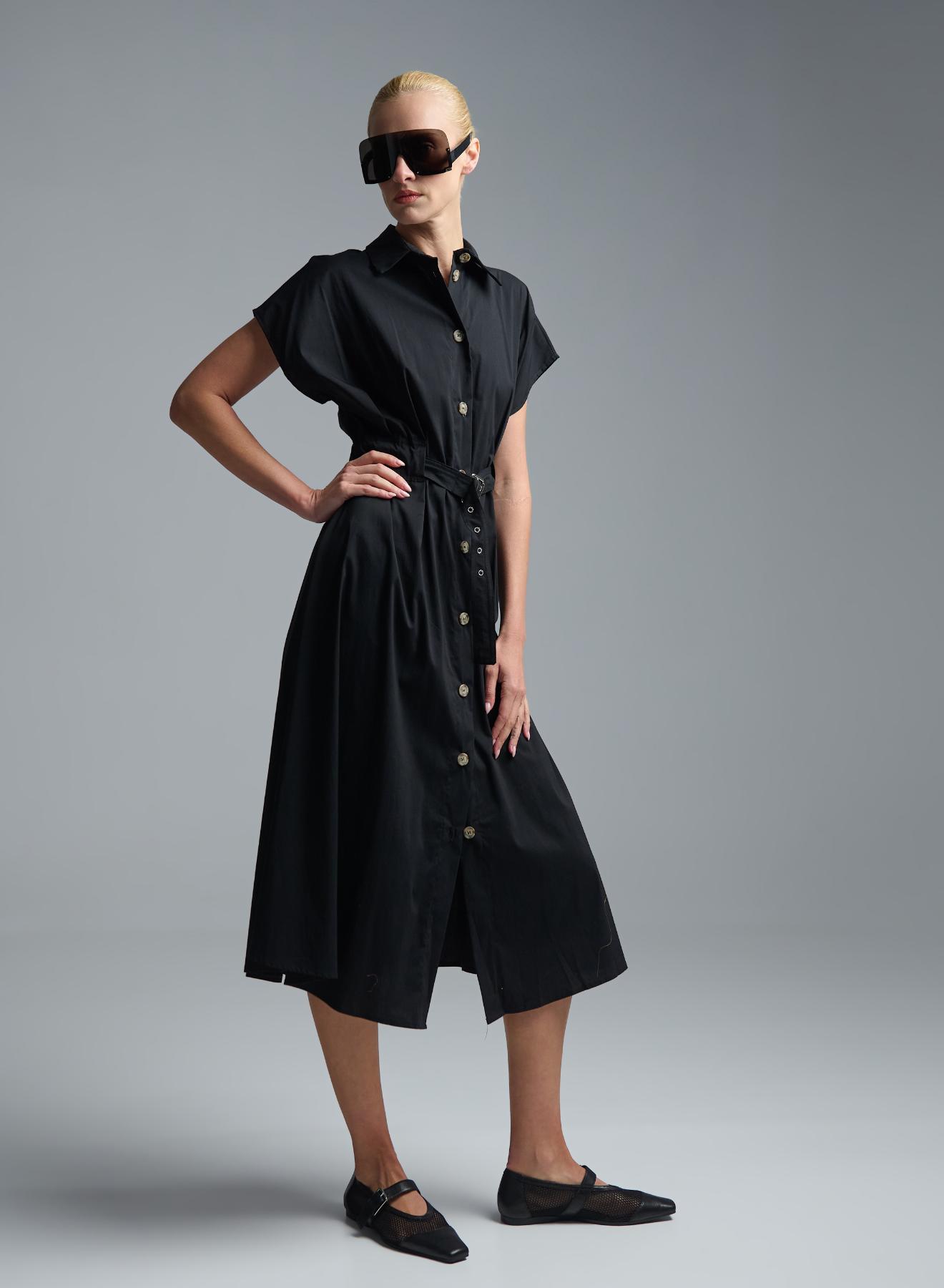 Black sleeveless chemisier Dress with belt R.R. - 5