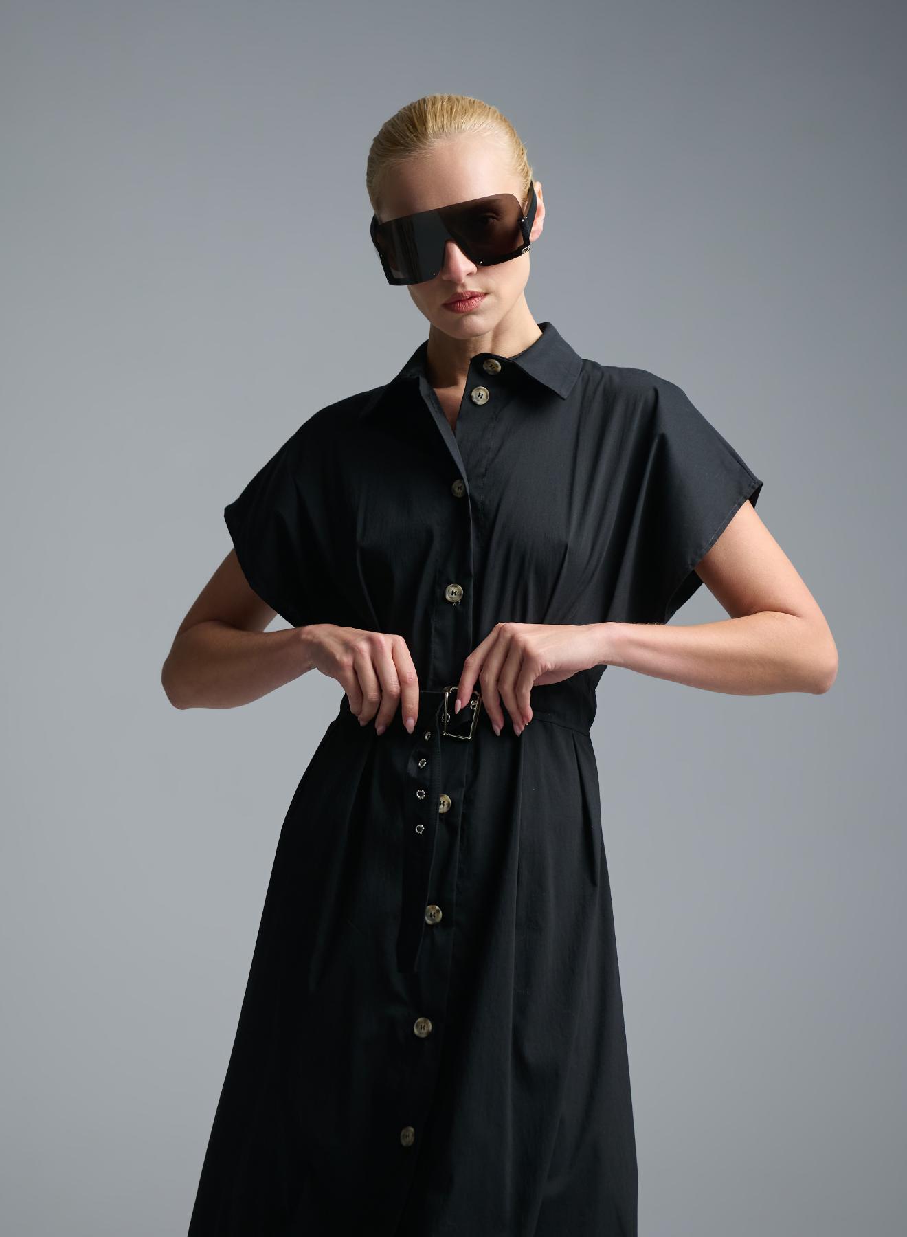 Black sleeveless chemisier Dress with belt R.R. - 4