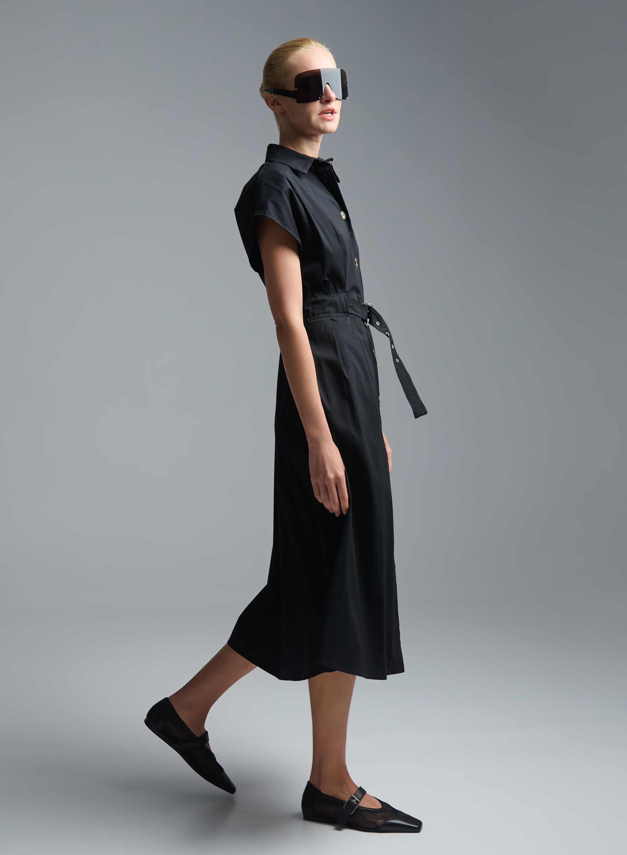 Black sleeveless chemisier Dress with belt R.R. - 6