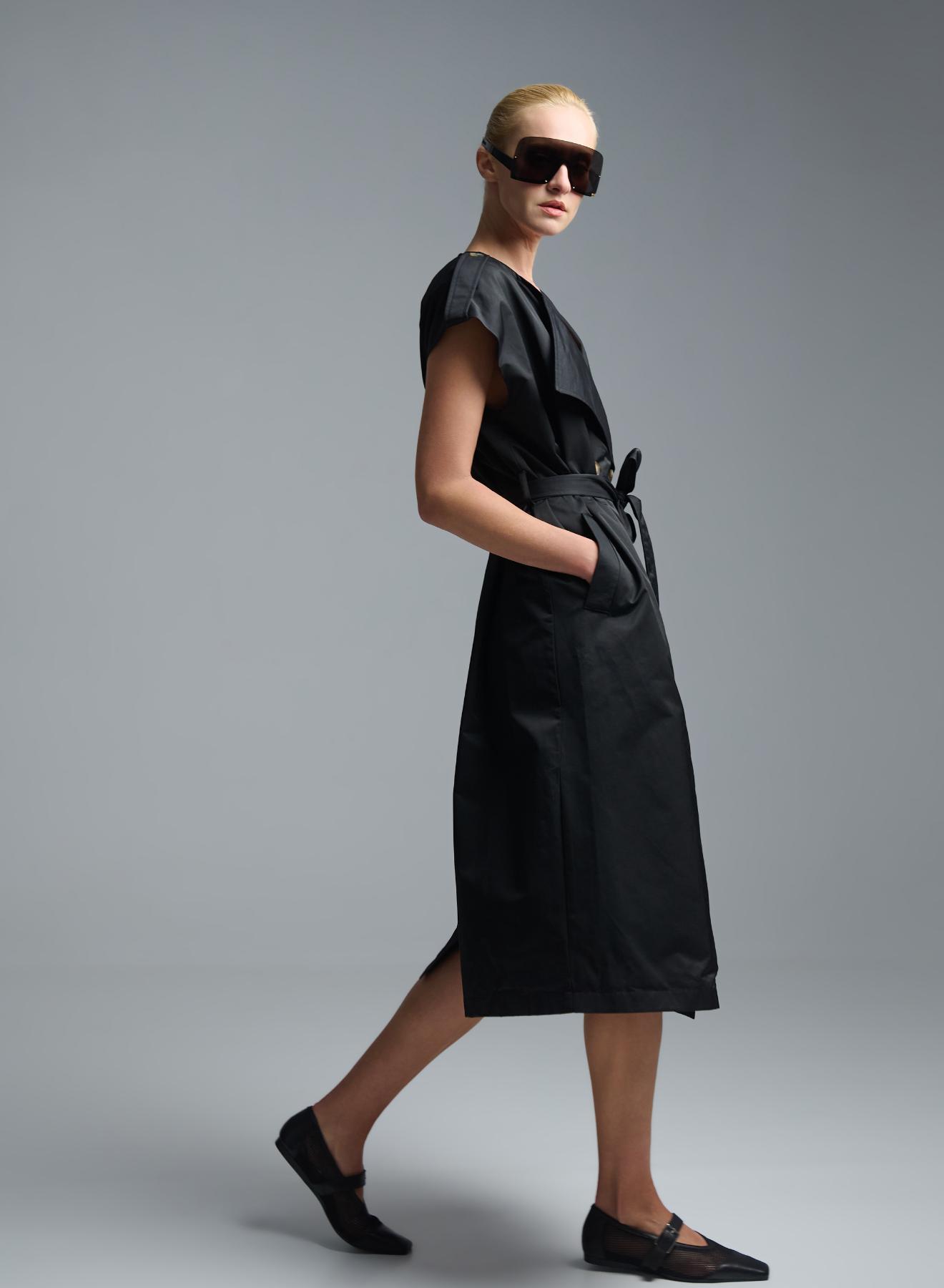 Black sleeveless double breasted Dress with belt C-Blue - 5