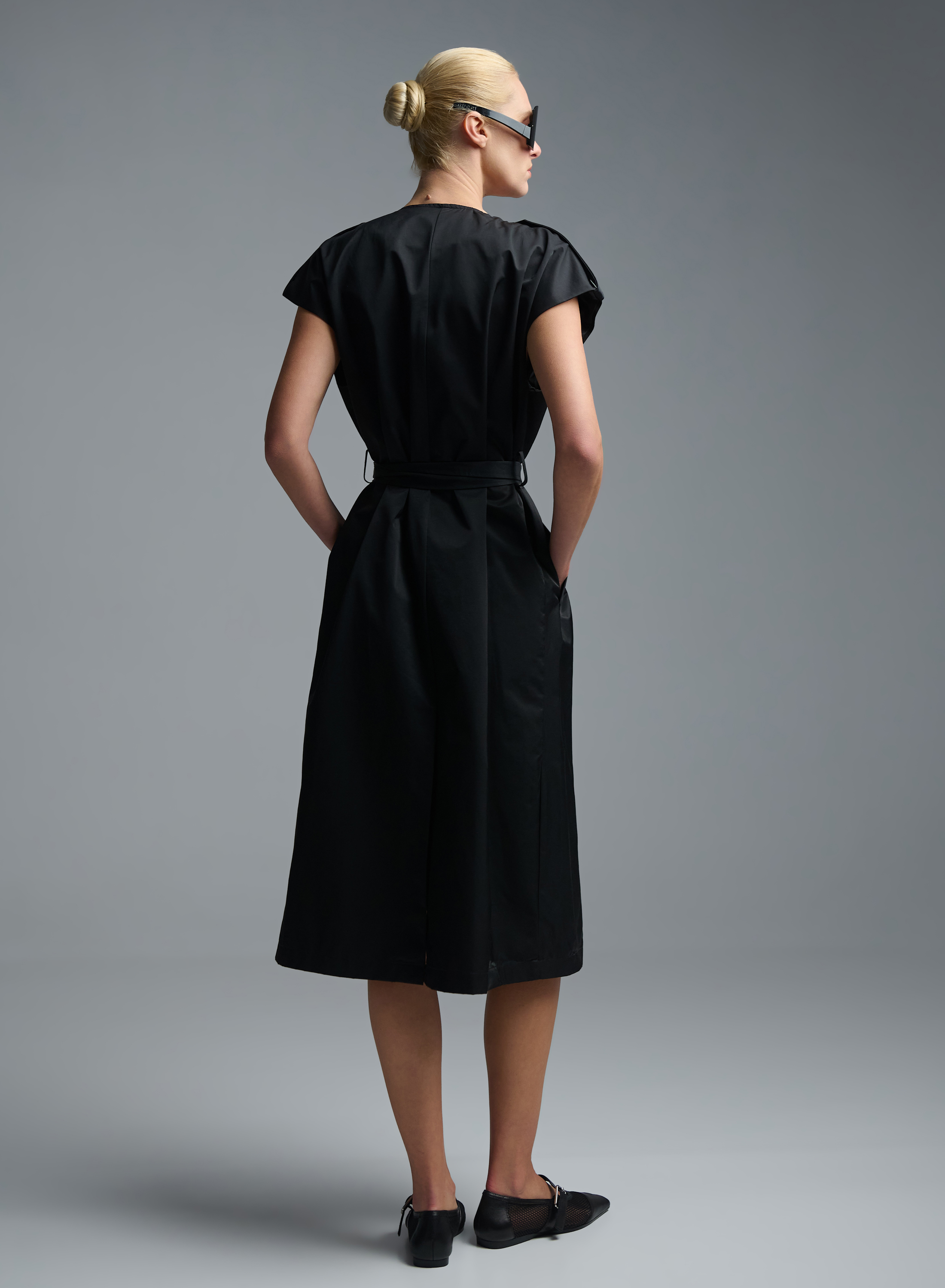 Black sleeveless double breasted Dress with belt C-Blue - 7