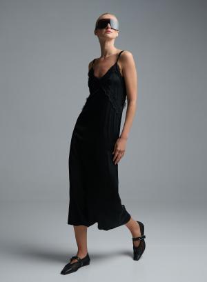 Μαύρο silky touch Φόρεμα με τιράντες και με δαντέλα Valentina Milano - 60253