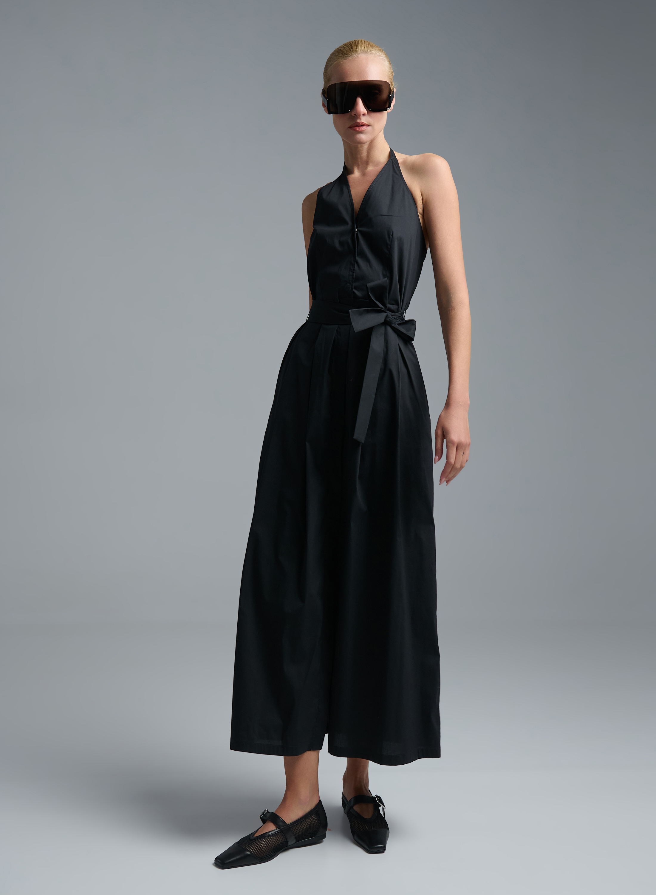 Black sleeveless halter neck Dress with belt and with open back Emme Marella - 1
