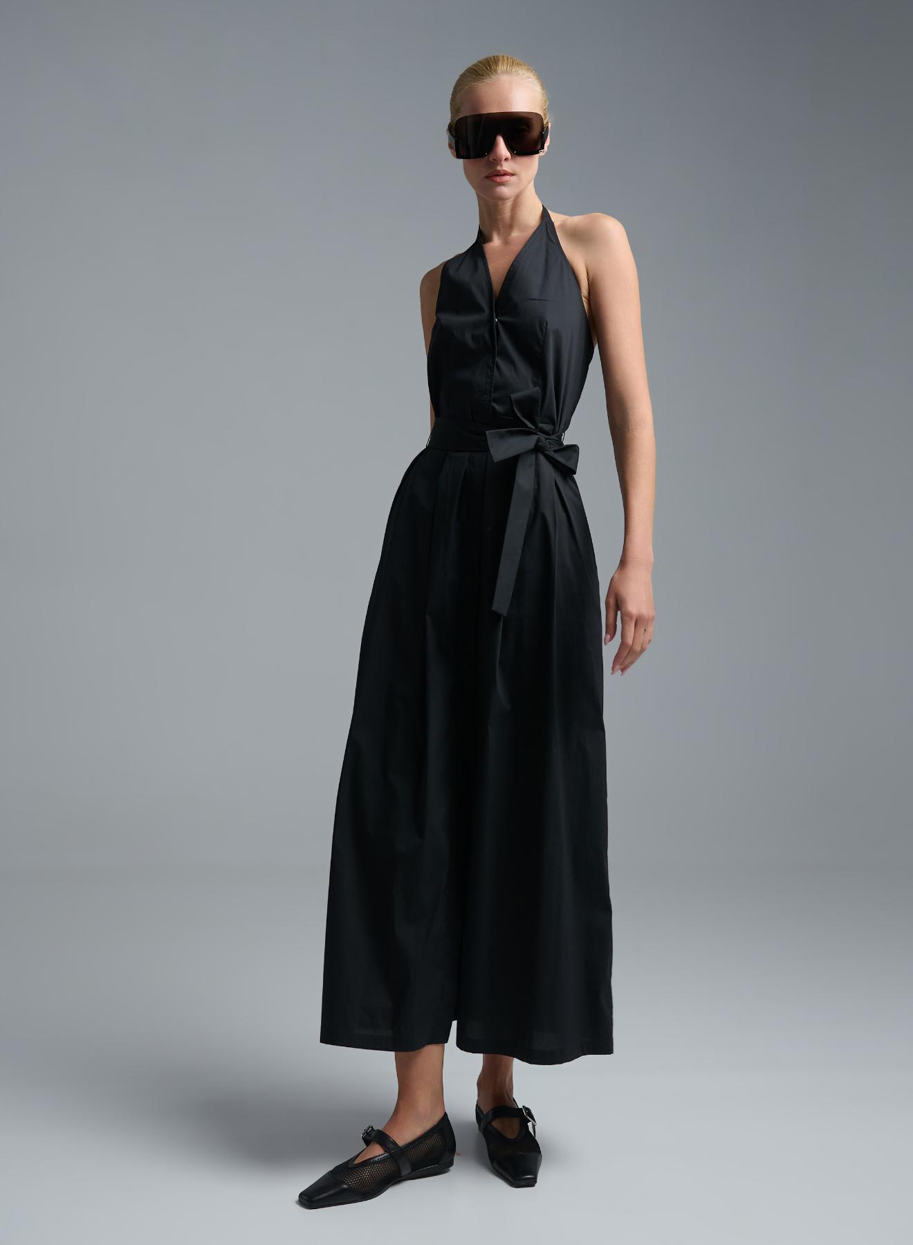 Black sleeveless halter neck Dress with belt and with open back Emme Marella - 2