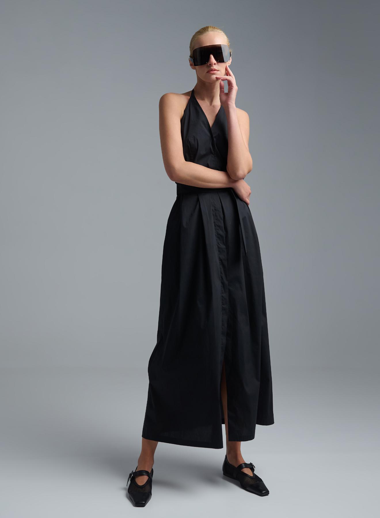 Black sleeveless halter neck Dress with belt and with open back Emme Marella - 4