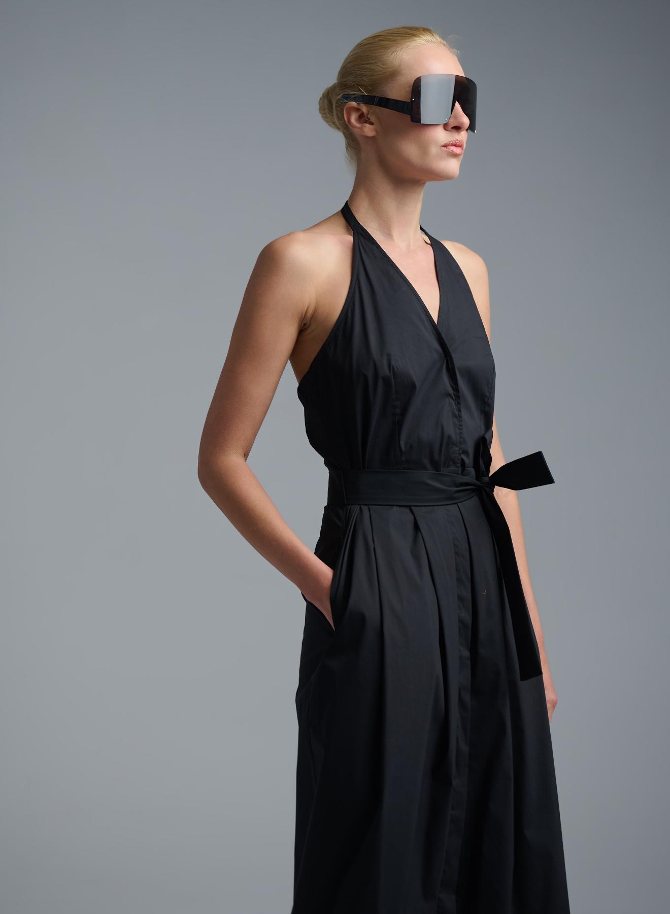 Black sleeveless halter neck Dress with belt and with open back Emme Marella - 5