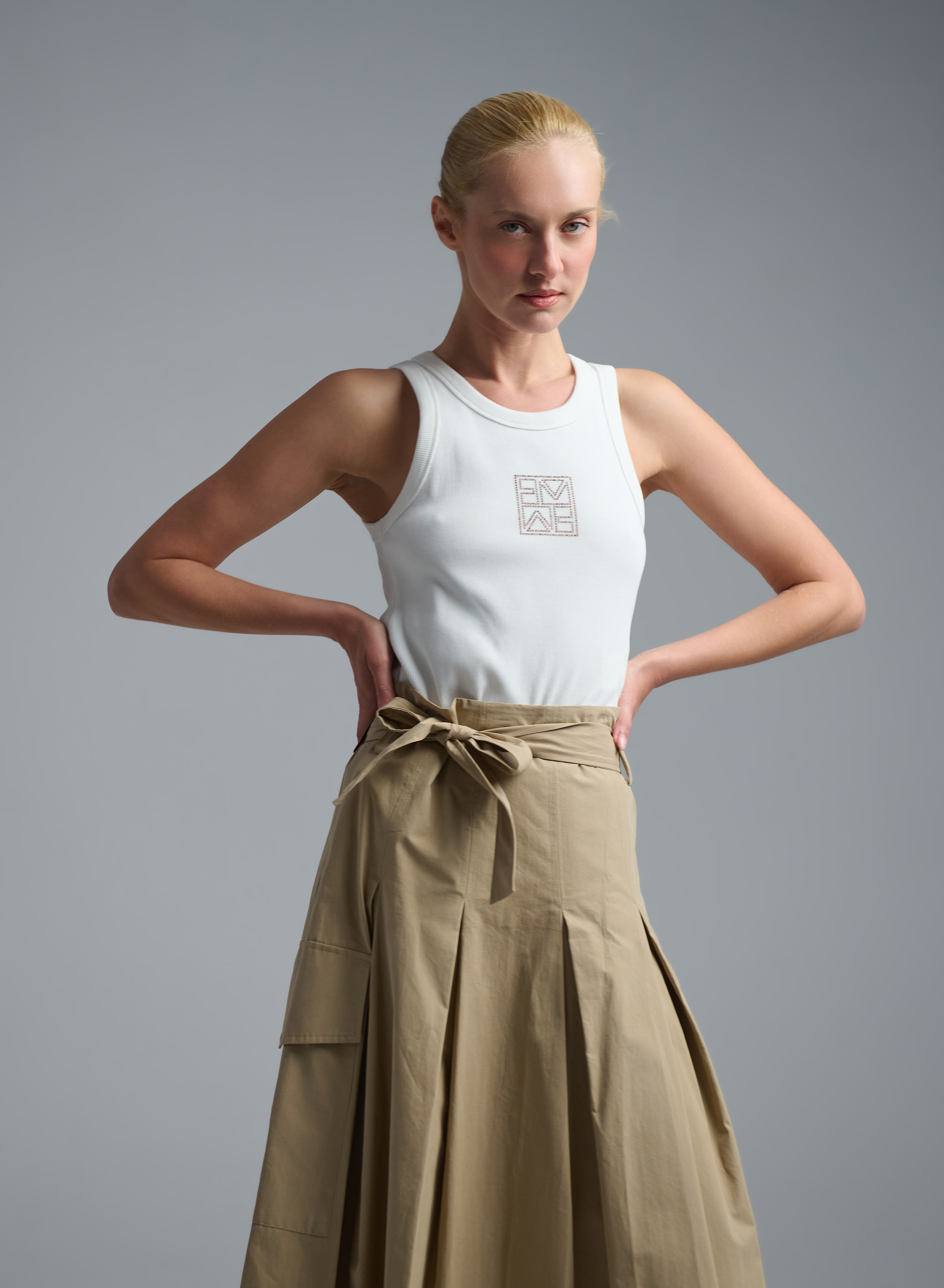 Λευκό tank Top με σοκολά κρυστάλλινο logo Emme Marella - 0
