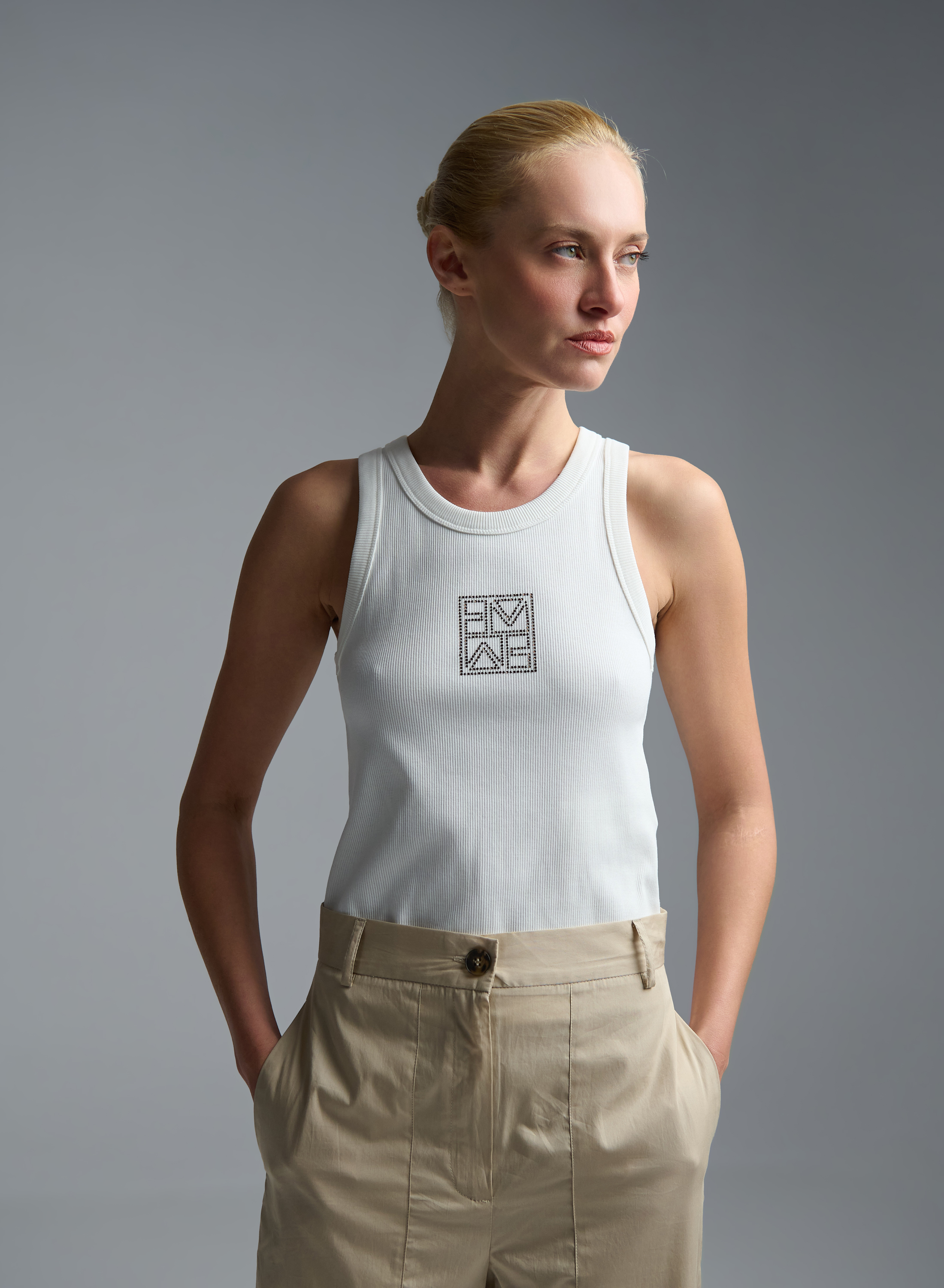 Λευκό tank Top με σοκολά κρυστάλλινο logo Emme Marella - 2