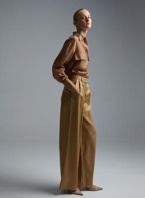 Κάμελ wide legs Παντελόνι με πιέτες Eco - 60472