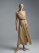 Μπεζ αμάνικο σεμιζιέ Φόρεμα με ζώνη και με V λαιμόκοψη Eco - 1