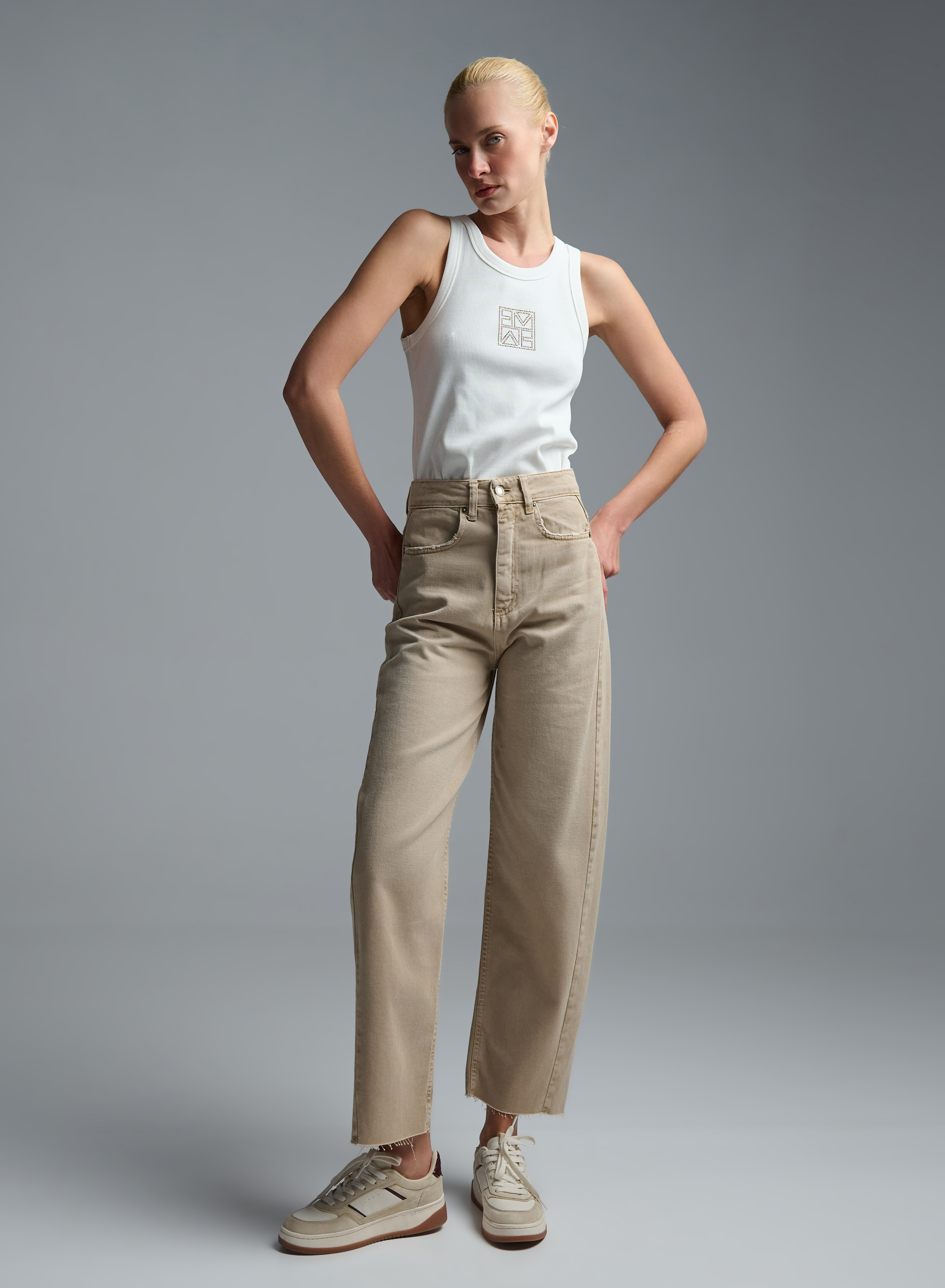 Beige denim barrel Trousers Tensione Inn - 3