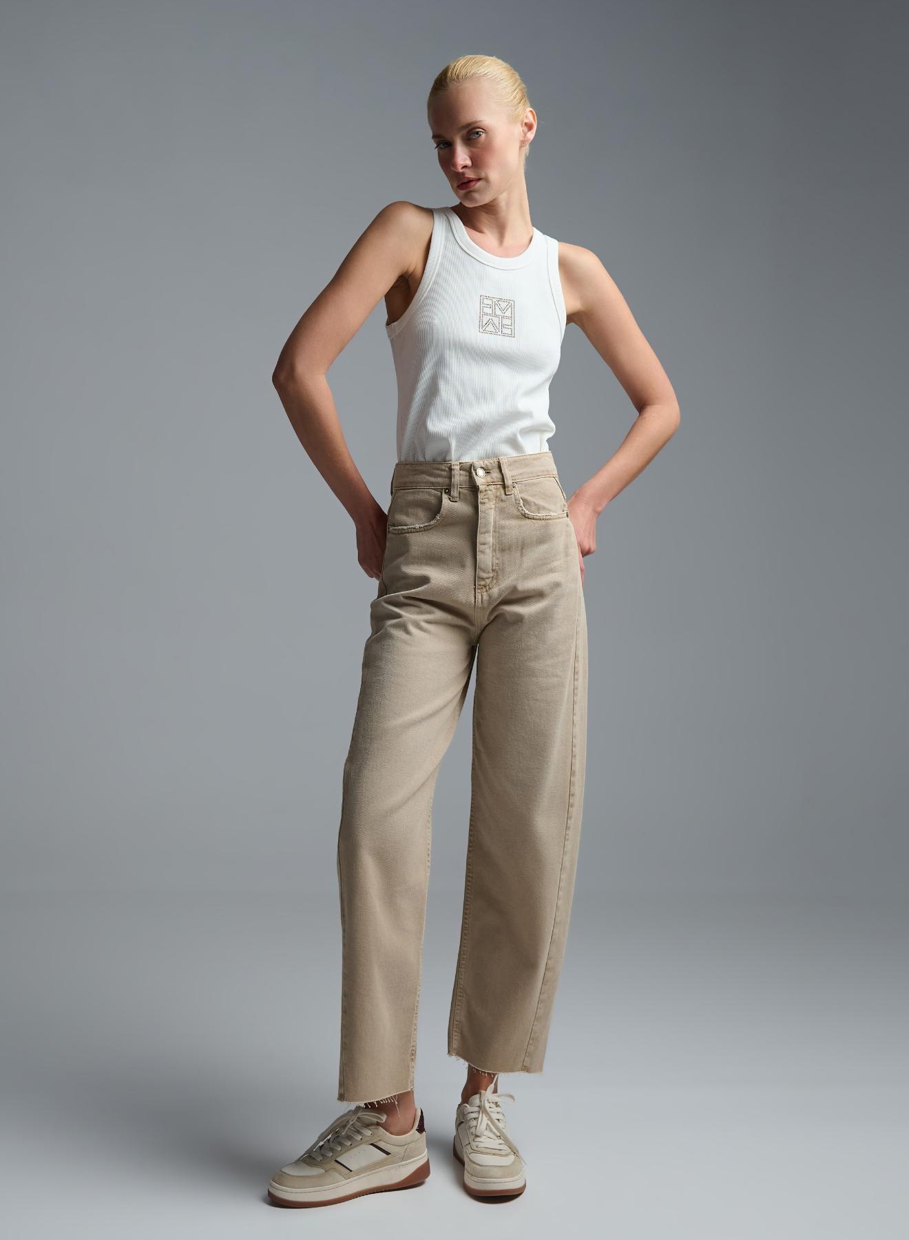 Beige denim barrel Trousers Tensione Inn - 4