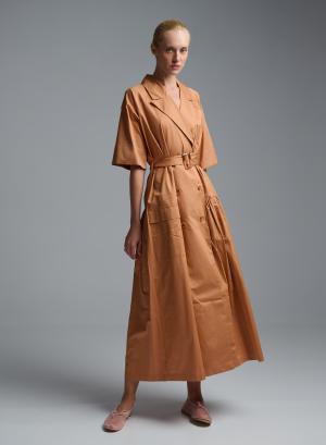 Copy of Orange douvble breasted popline Dress with belt and with lapel "WANDER"  Devotion Twins - 60659