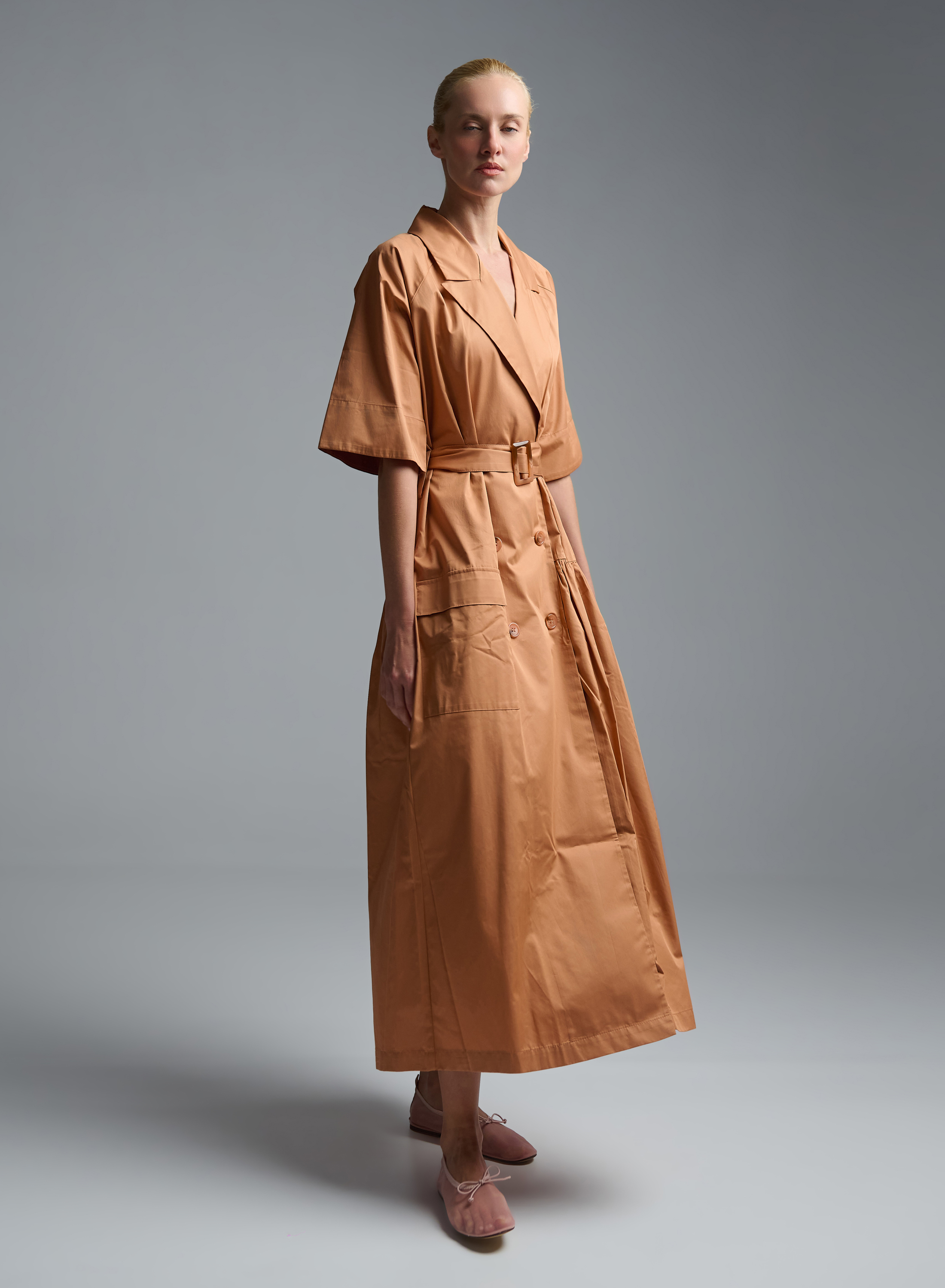 Copy of Orange douvble breasted popline Dress with belt and with lapel "WANDER"  Devotion Twins - 5