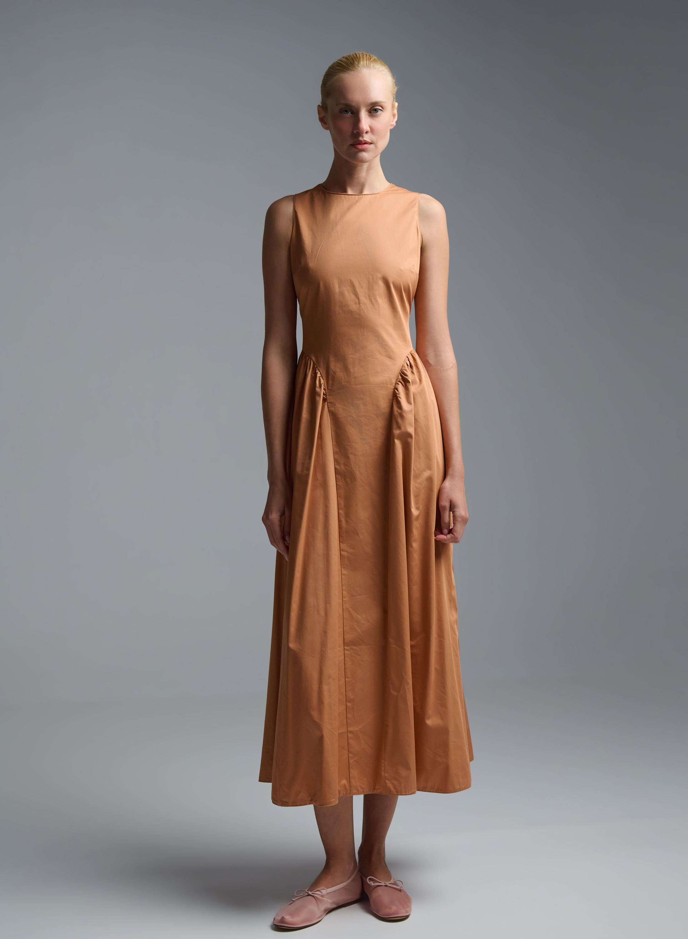Nude sleeveless popline Dress with opern back "DAWN" Devotion Twins - 1