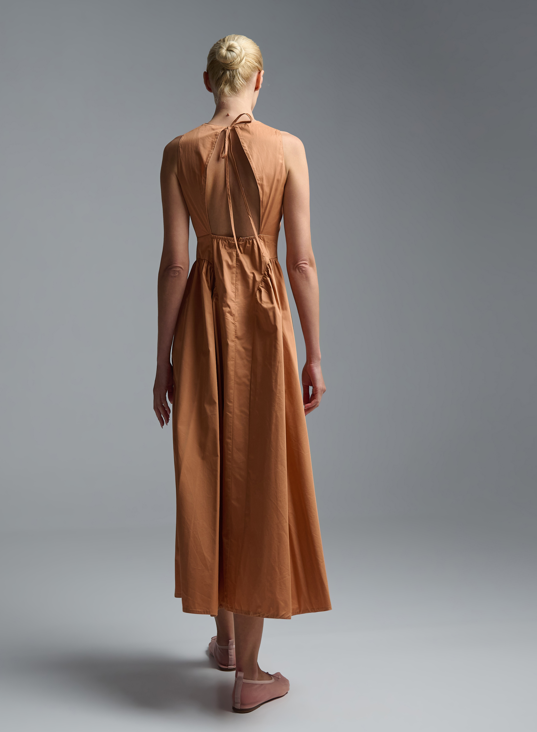 Nude sleeveless popline Dress with opern back "DAWN" Devotion Twins - 5