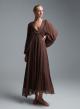 Chocolate long Dress with V neckline and with wide sleeves Imperial - 1