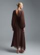 Chocolate long Dress with V neckline and with wide sleeves Imperial-9