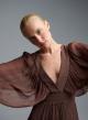 Chocolate long Dress with V neckline and with wide sleeves Imperial-6