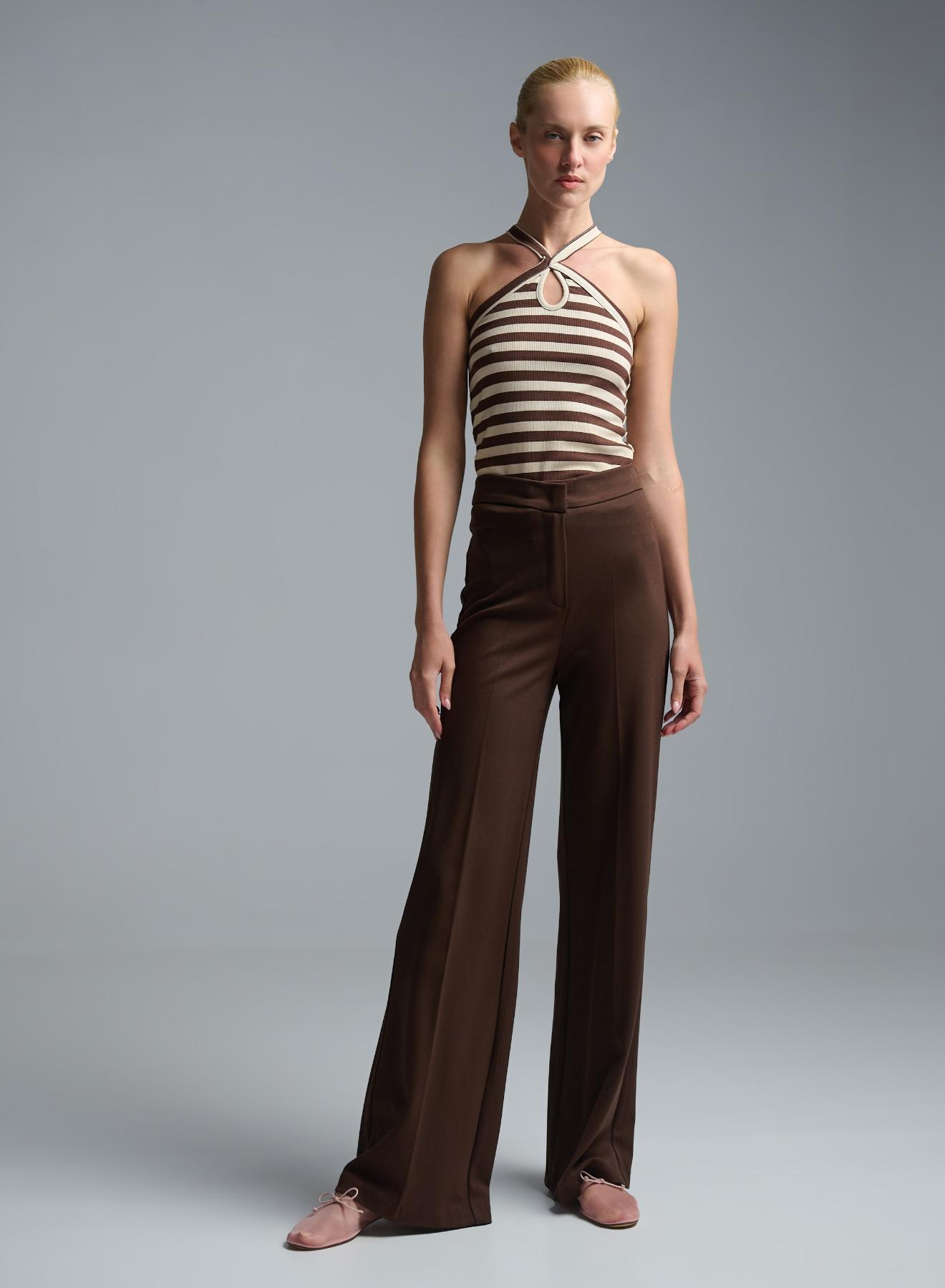 Ecru-Chocolate Top with stripes Vicolo - 3