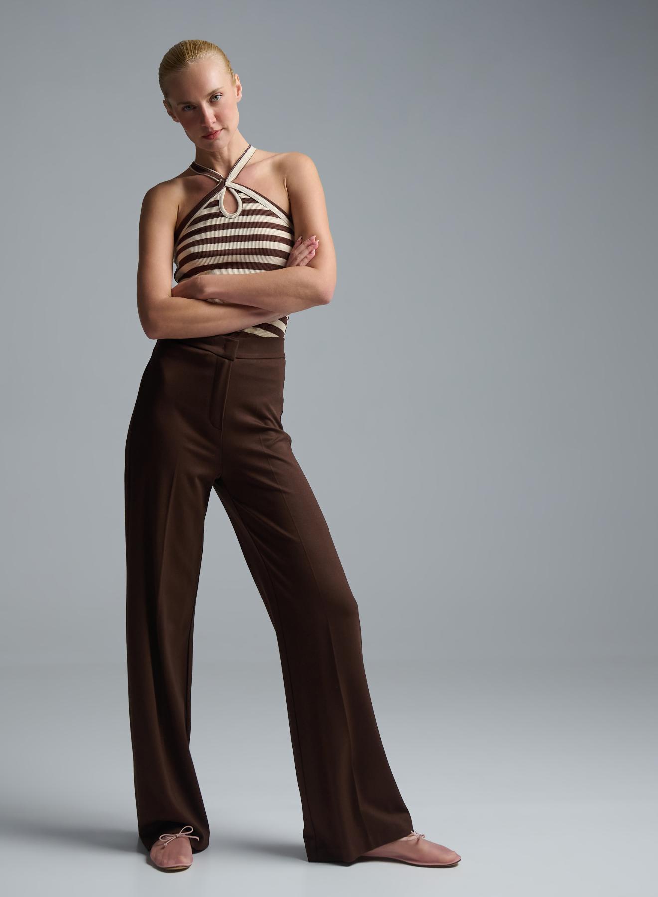 Ecru-Chocolate Top with stripes Vicolo - 4